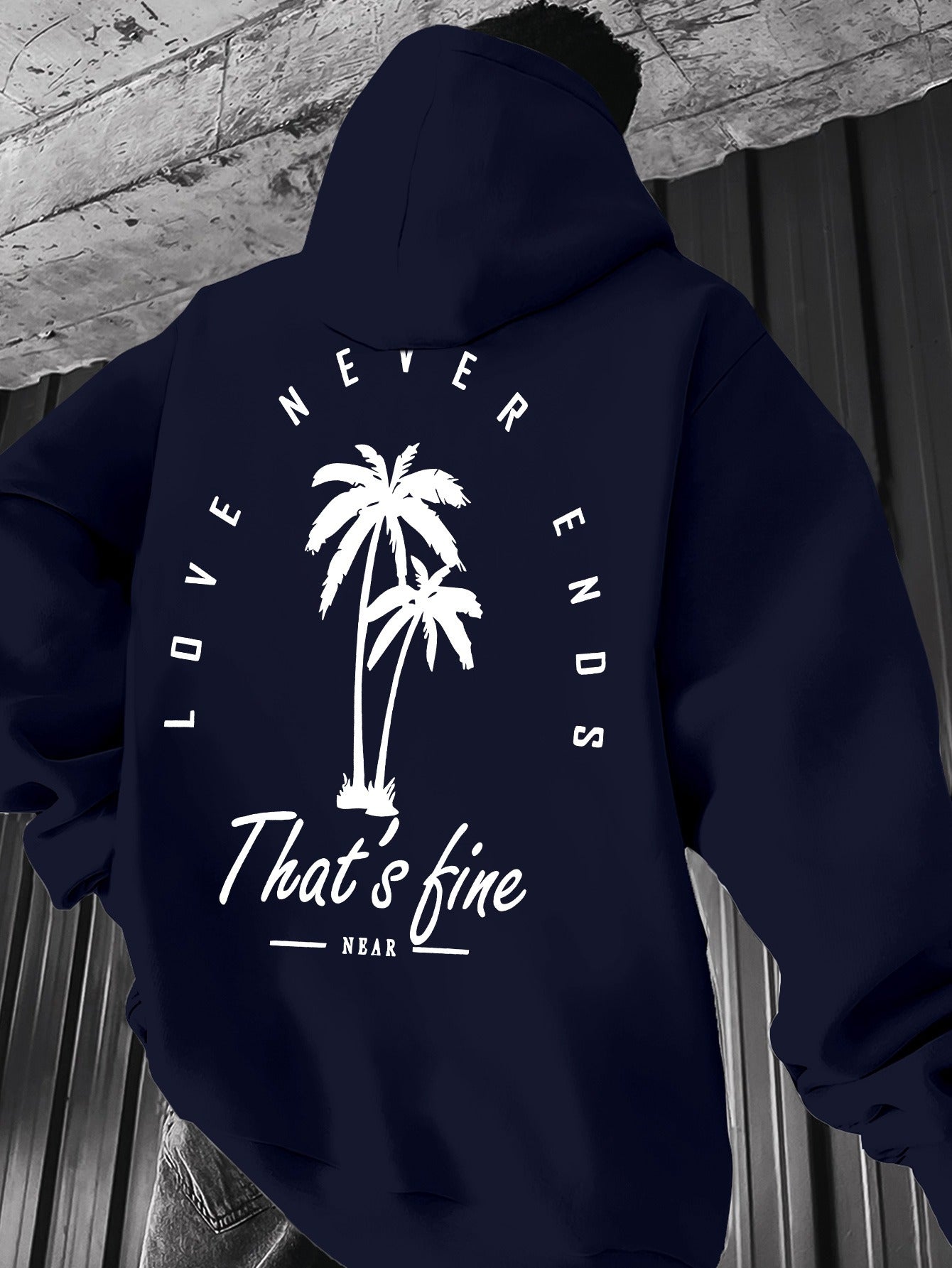 Men's Black Graphic Hooded Sweatshirt with Palm Tree Design & \