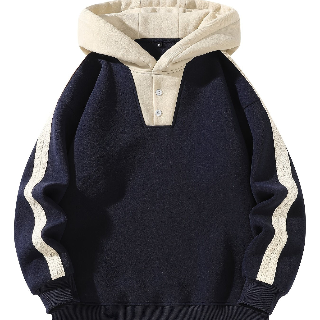 Unisex Fashion Contrast Stitch Hoodie with Button Detail, Sleeve Lace Trim Trendy Pullover Sweatshirt for Men and Women, Casual Summer Wear, Casual Wear Hoodie | Contrast Stitching Hoodie | Glossy Finish Hoodie