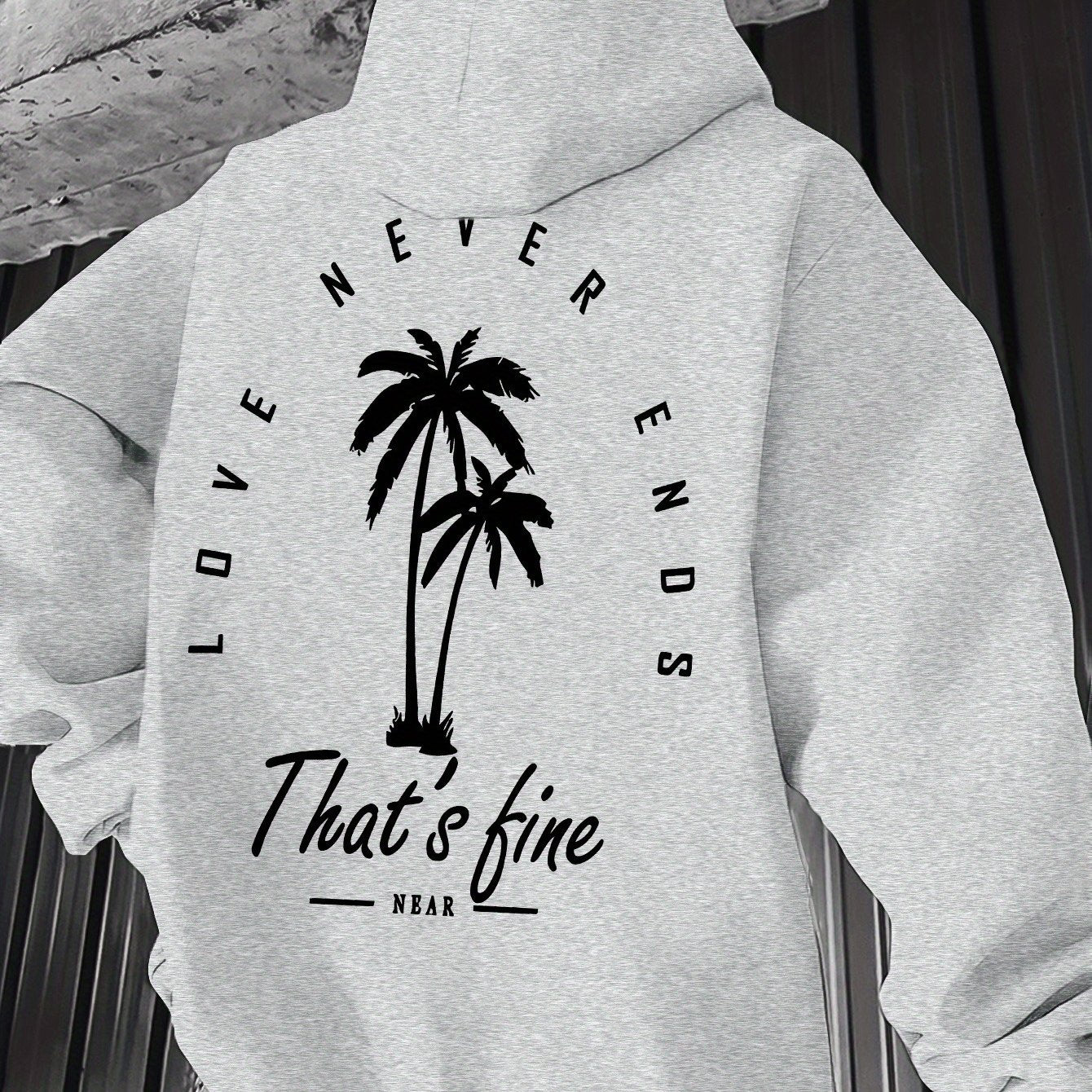 Men's Black Graphic Hooded Sweatshirt with Palm Tree Design & \