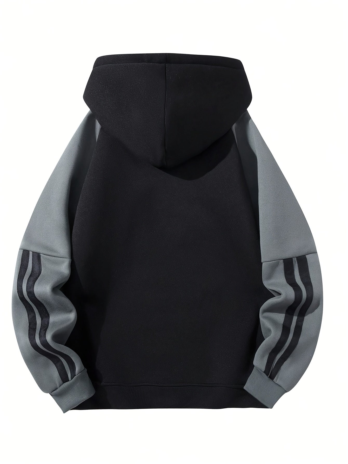 Men'S Casual Hooded Sweatshirt with Zipper - Black and Gray Striped Shoulder Sleeves, Regular Fit, Autumn and Spring Style, Casual Wear|Striped Hoodie|Zippered Hoodie