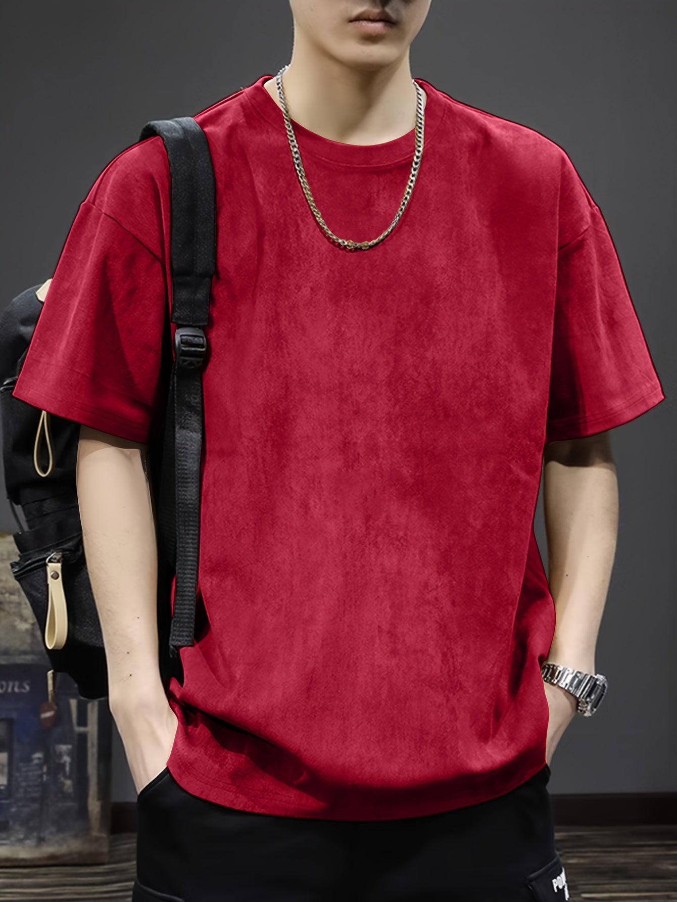 Pearson Summer T-Shirt Pearson Men's Solid Color Casual Loose Faux Outdoor Short-Sleeve Round Neck T-Shirt