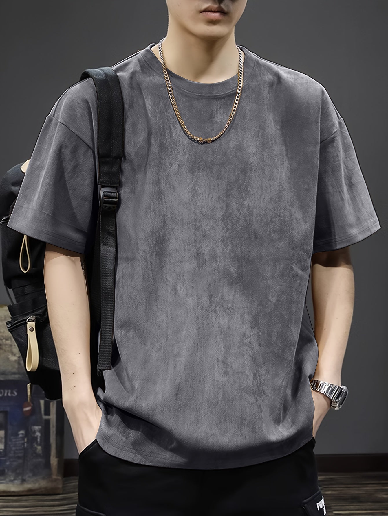 Pearson Summer T-Shirt Pearson Men's Solid Color Casual Loose Faux Outdoor Short-Sleeve Round Neck T-Shirt