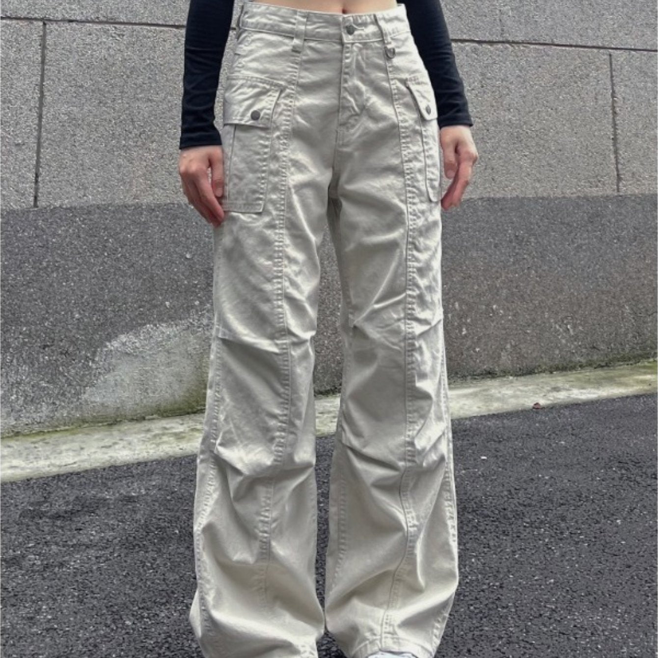 Men's High-Waisted Distressed Workwear Jeans - Light Beige\u002FBeige Tapered Leg