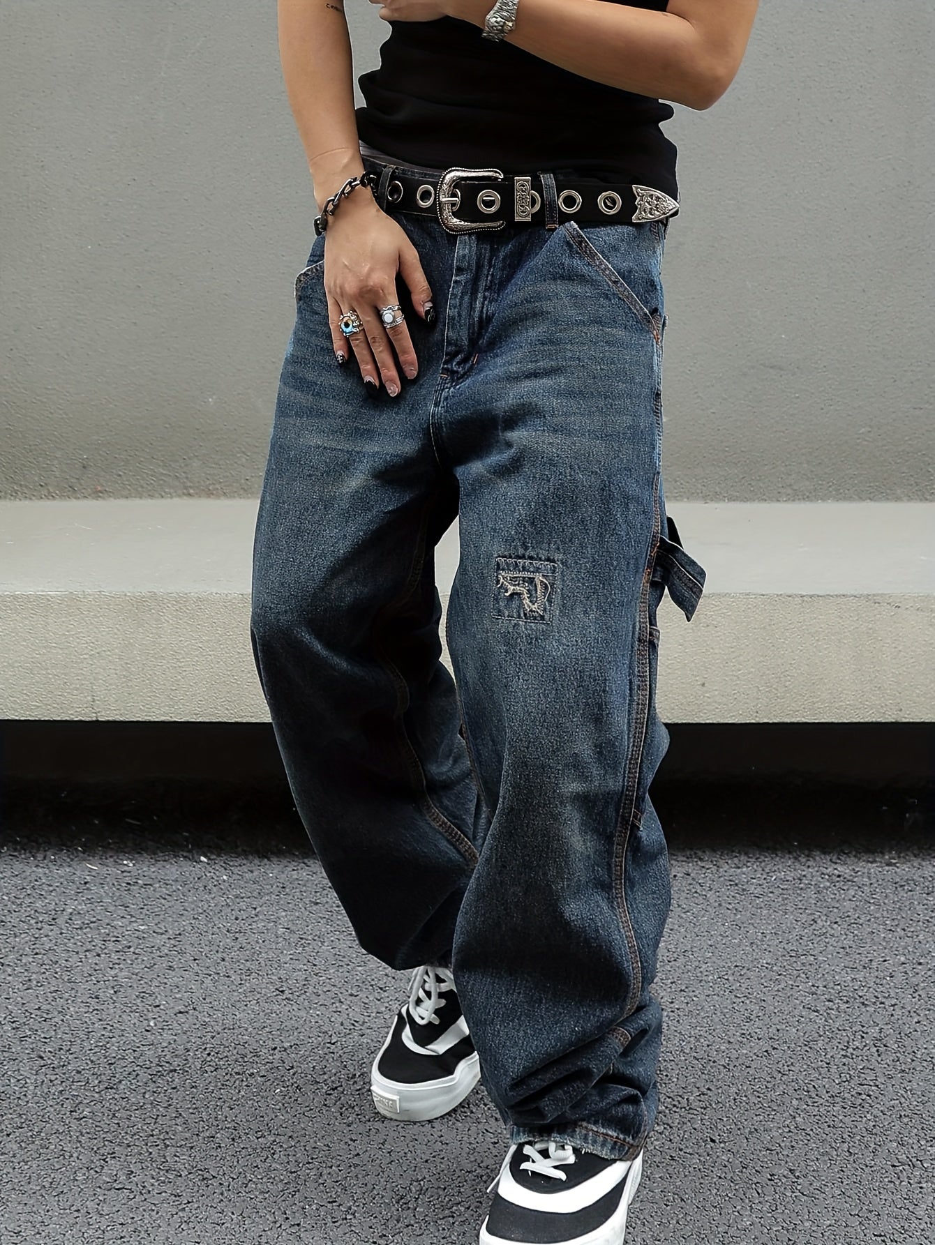 Men'S American Workwear Carpenter Jeans Vintage Utility Streetwear Loose Fit Wide Leg Denim Trousers Y2K Retro Pants Cargo Jeans