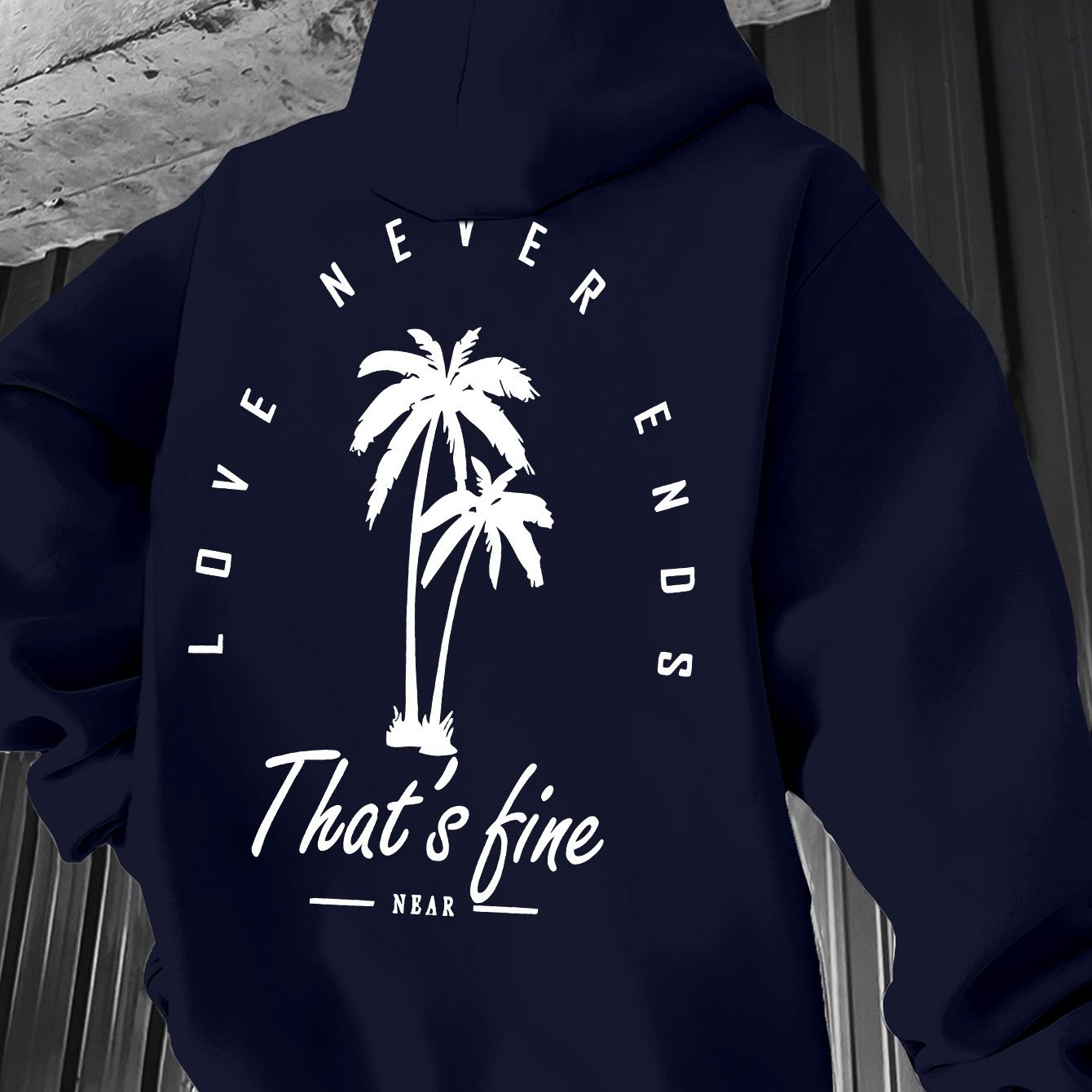 Men's Black Graphic Hooded Sweatshirt with Palm Tree Design & \