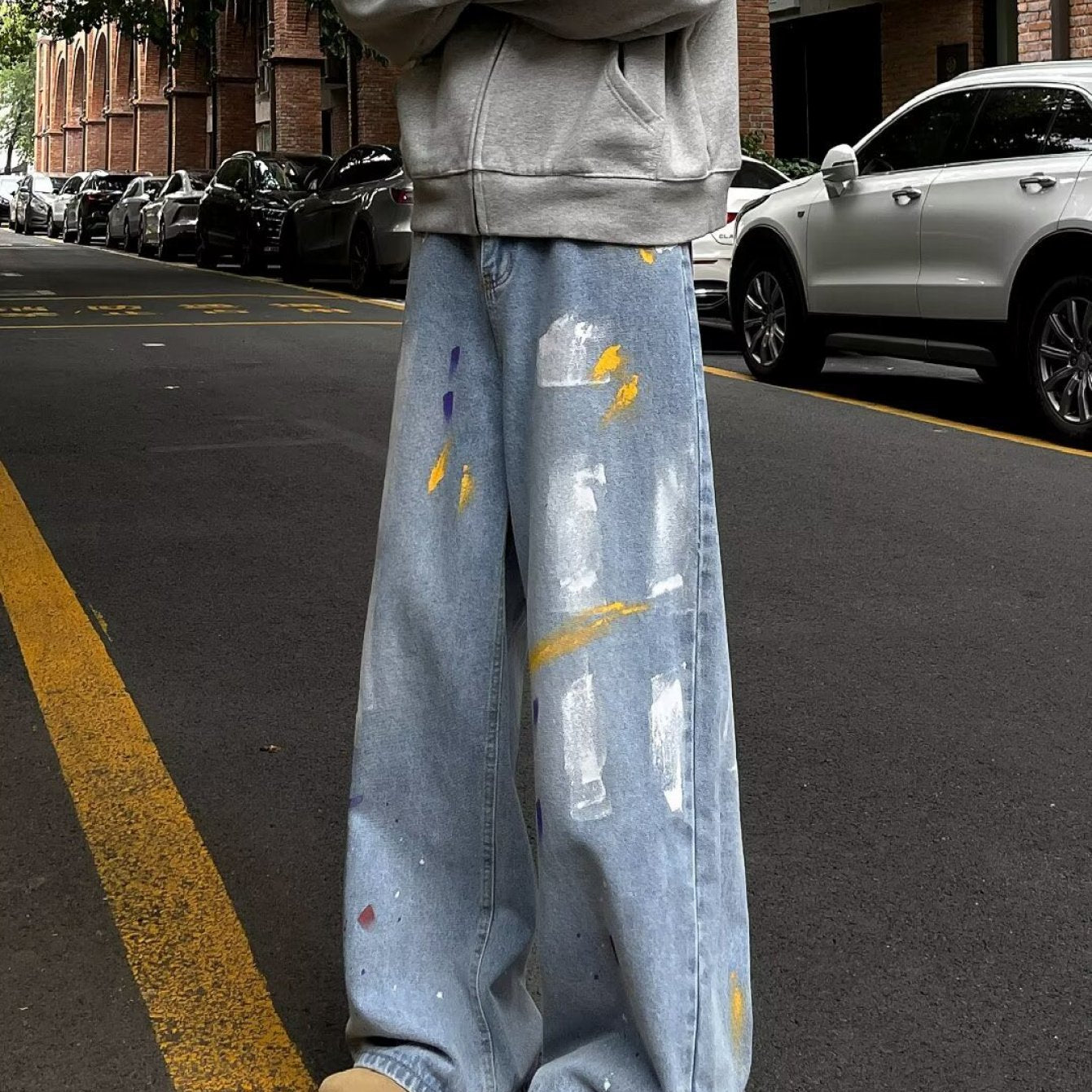 American Retro Paint Dot Graffiti Jeans Men High Waist Straight Wide Leg Pants 2024 New Casual Versatile Cargo Pants