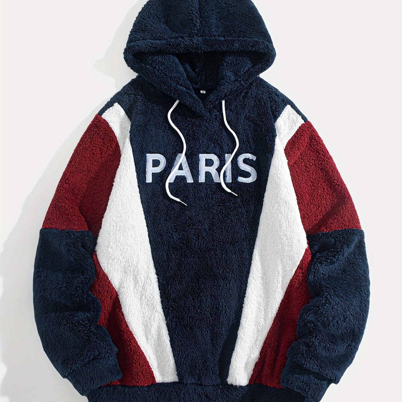 Thickened Color-Blocked Hoodie - Double-Sided Plush, Embroidery, Ideal for Casual Wear