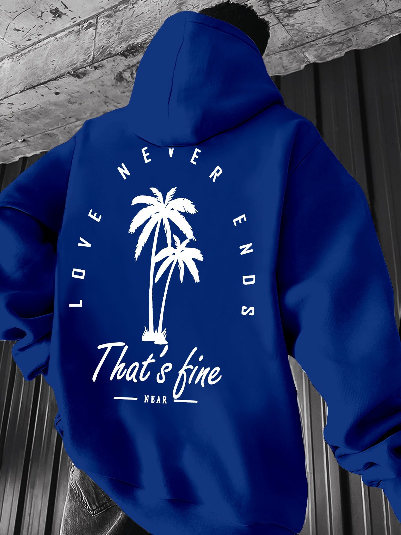 Men's Black Graphic Hooded Sweatshirt with Palm Tree Design & \