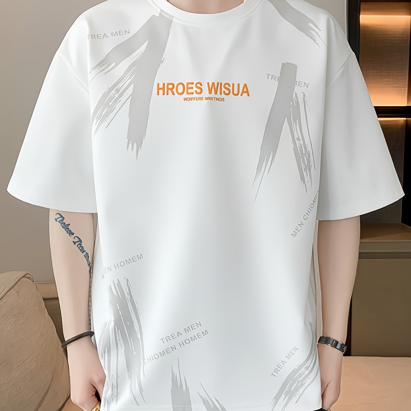 HROES WISUA Graphic T-Shirt HROES WISUA Men's Summer Short Sleeve T-Shirt | Graphic Print, Breathable & Stretchy Fabric, Loose Fit Round Neck Casual Tee for Casual Attire, Streetwear, or Gift, Everyday Tshirt - Trendy Casualwear, Comfortable Fit