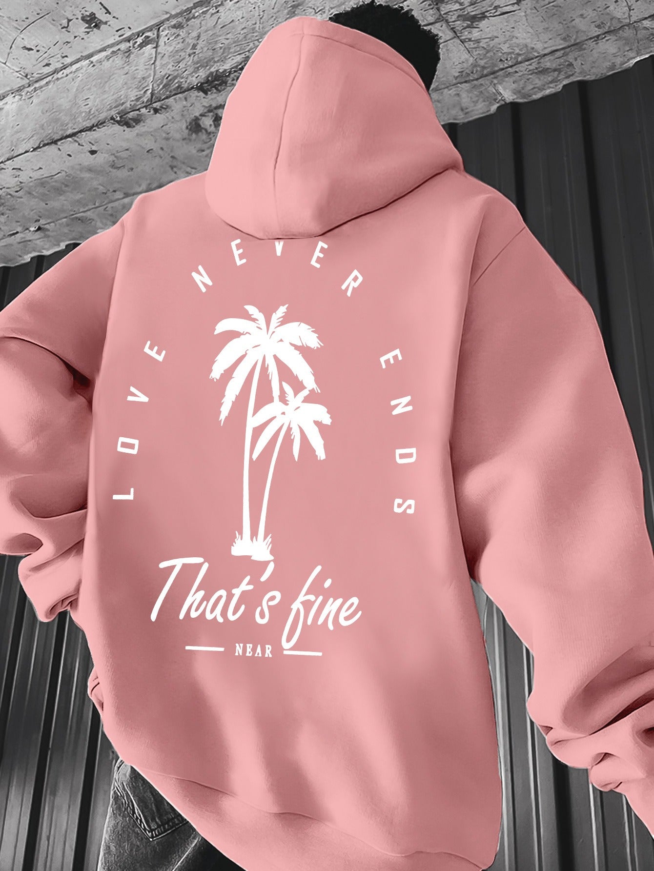 Men's Black Graphic Hooded Sweatshirt with Palm Tree Design & \