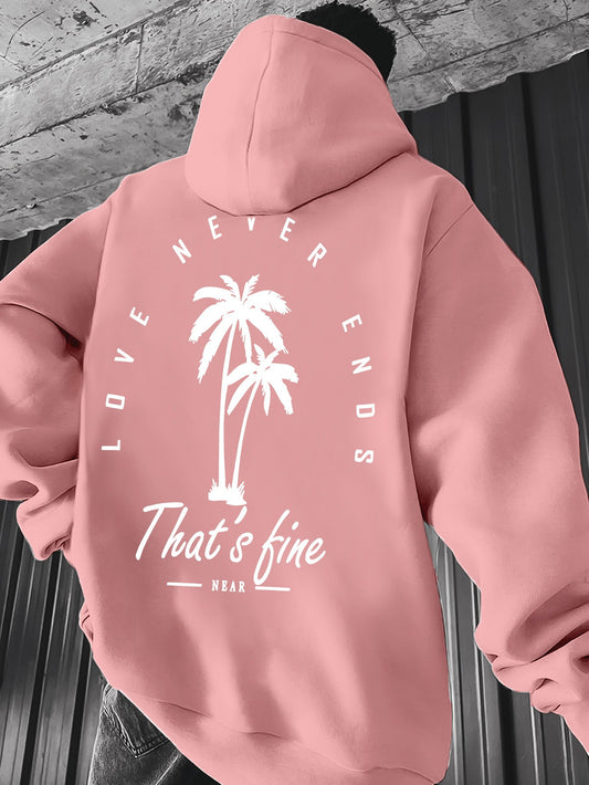 Men's Black Graphic Hooded Sweatshirt with Palm Tree Design & \