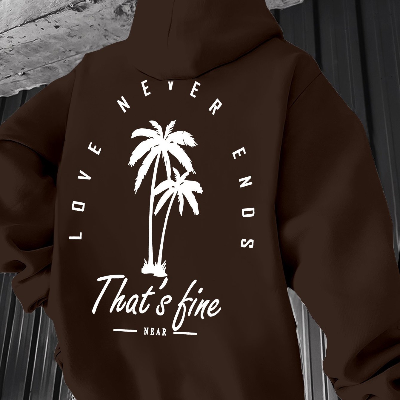 Men's Black Graphic Hooded Sweatshirt with Palm Tree Design & \