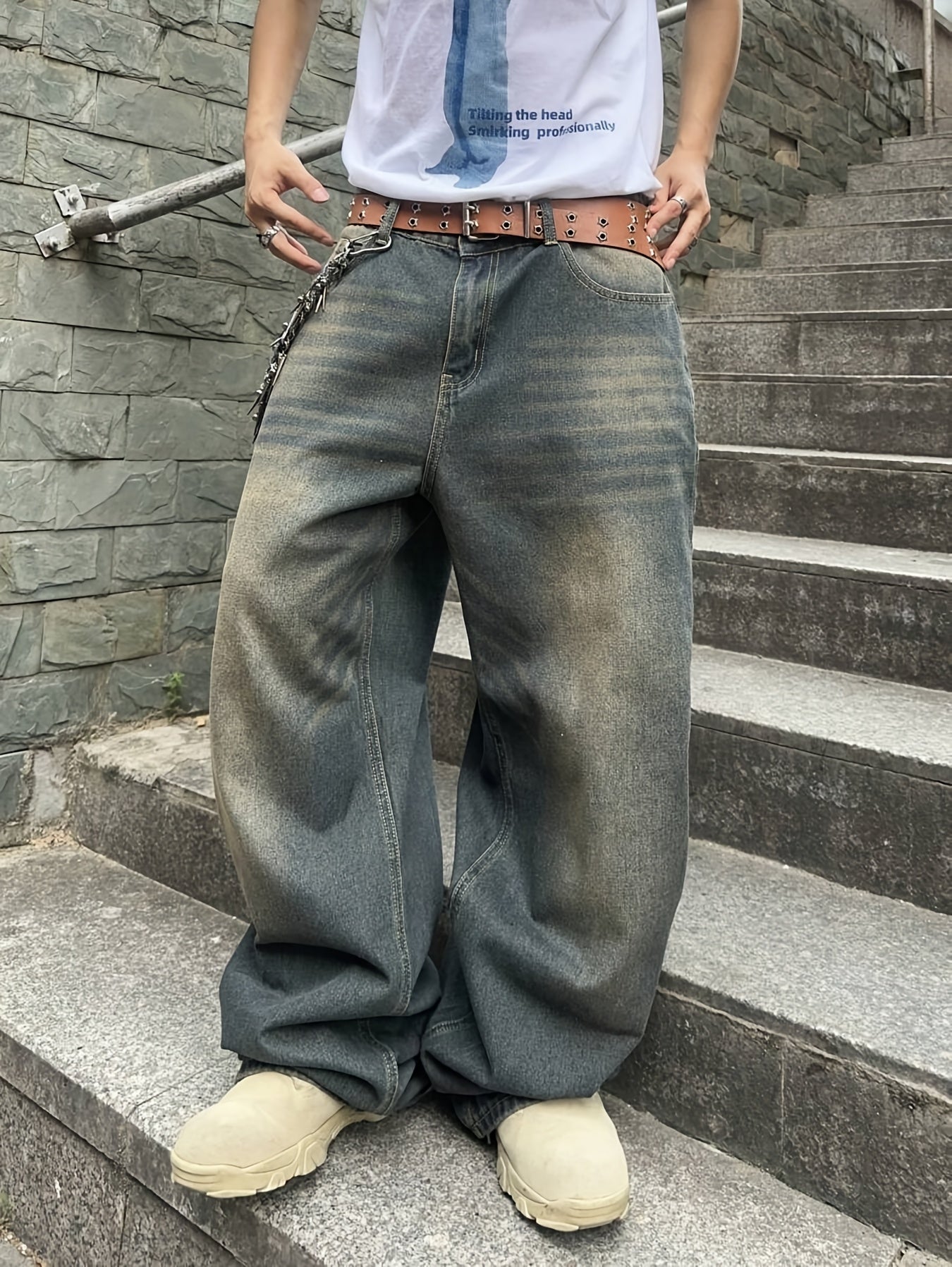 Men'S Casual Loose Fit Jeans, 90% Cotton 5% Polyester 5% Viscose Blend