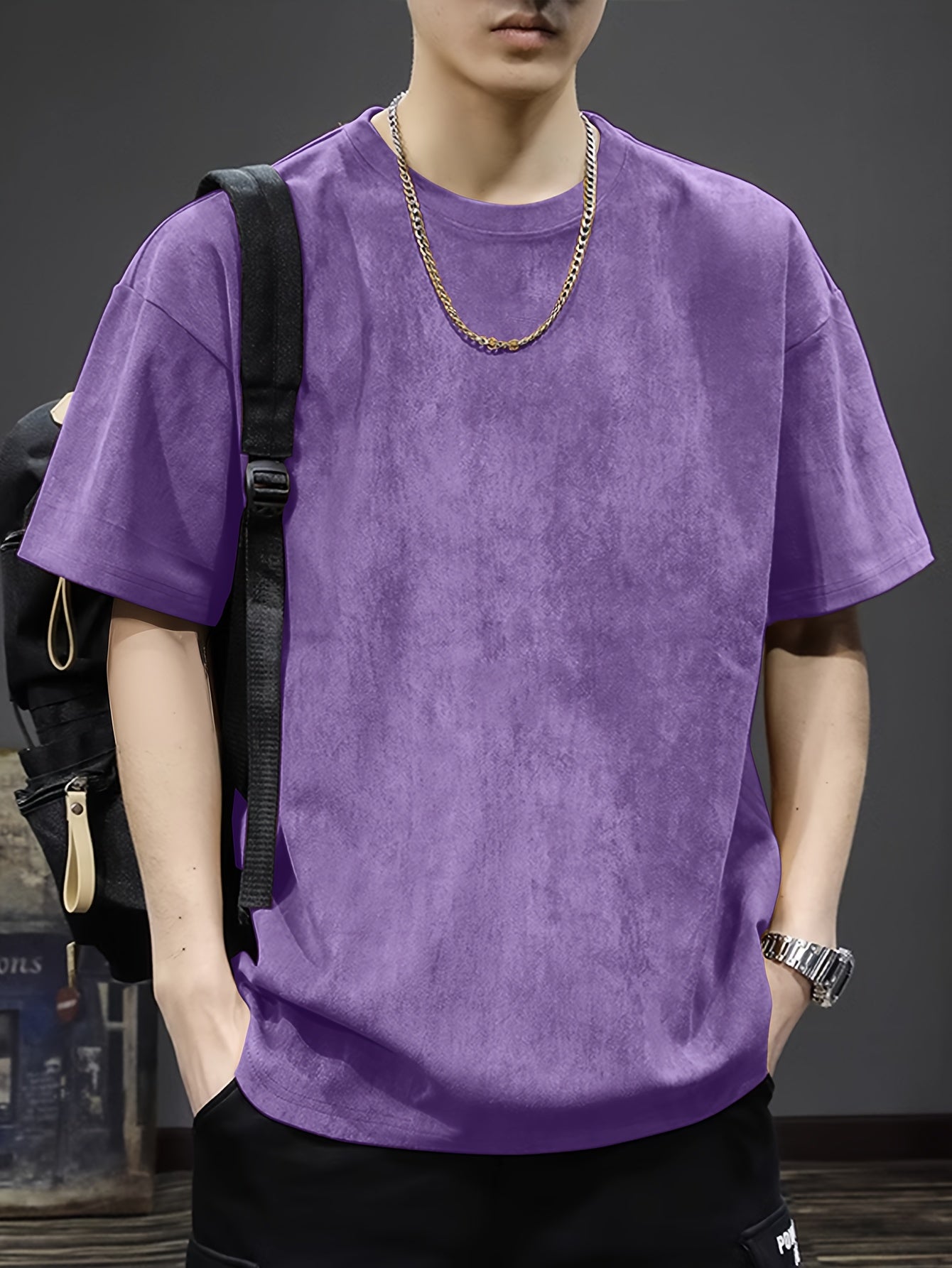 Pearson Summer T-Shirt Pearson Men's Solid Color Casual Loose Faux Outdoor Short-Sleeve Round Neck T-Shirt
