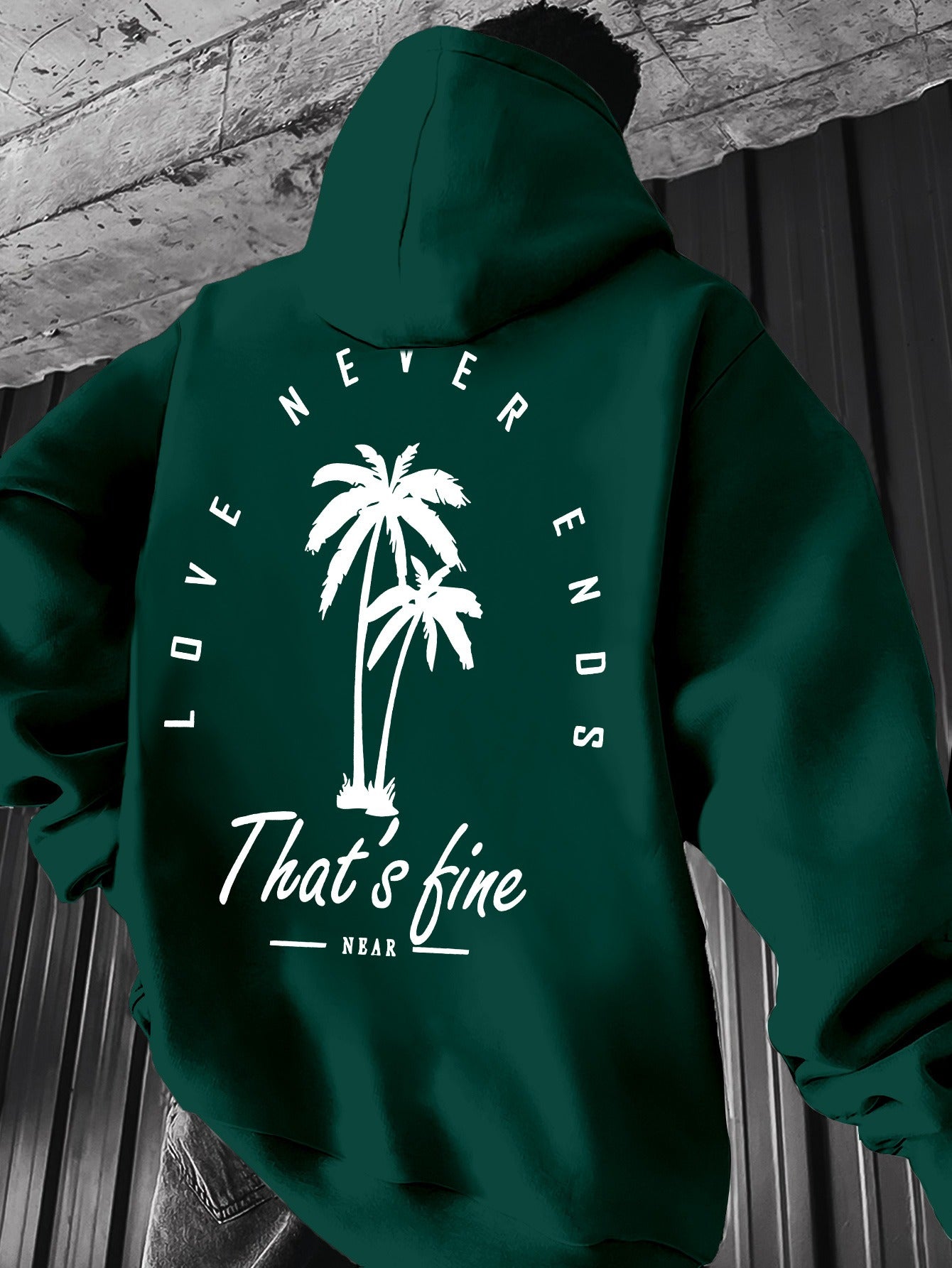 Men's Black Graphic Hooded Sweatshirt with Palm Tree Design & \