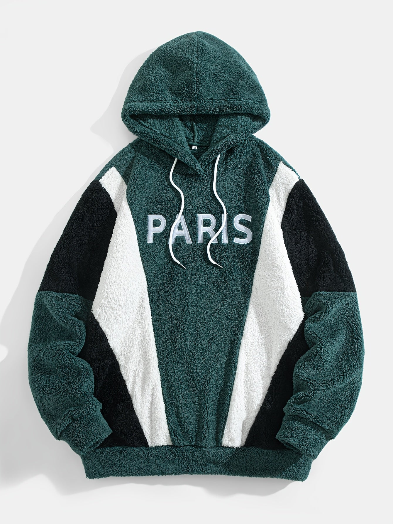 Thickened Color-Blocked Hoodie - Double-Sided Plush, Embroidery, Ideal for Casual Wear