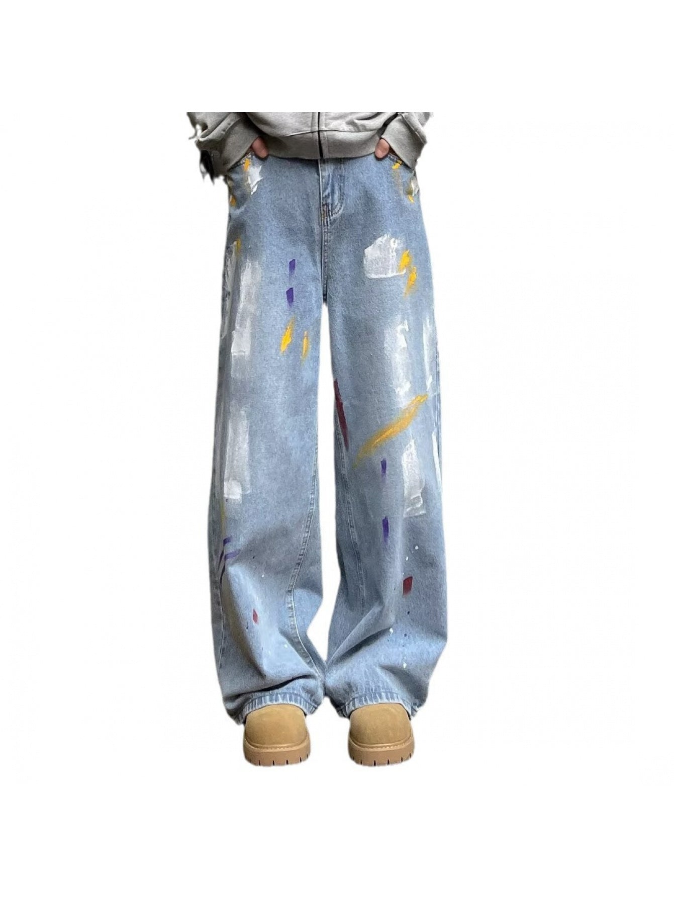 American Retro Paint Dot Graffiti Jeans Men High Waist Straight Wide Leg Pants 2024 New Casual Versatile Cargo Pants