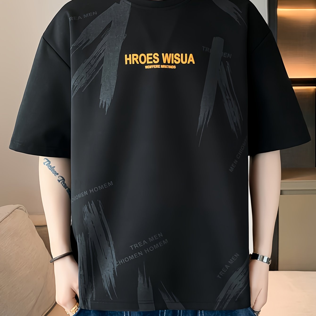 HROES WISUA Graphic T-Shirt HROES WISUA Men's Summer Short Sleeve T-Shirt | Graphic Print, Breathable & Stretchy Fabric, Loose Fit Round Neck Casual Tee for Casual Attire, Streetwear, or Gift, Everyday Tshirt - Trendy Casualwear, Comfortable Fit
