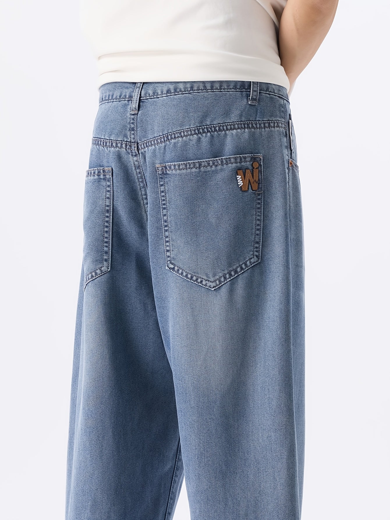 Men'S Vintage Washed Blue Wide-Leg Faux Denim - Breathable, Comfortable