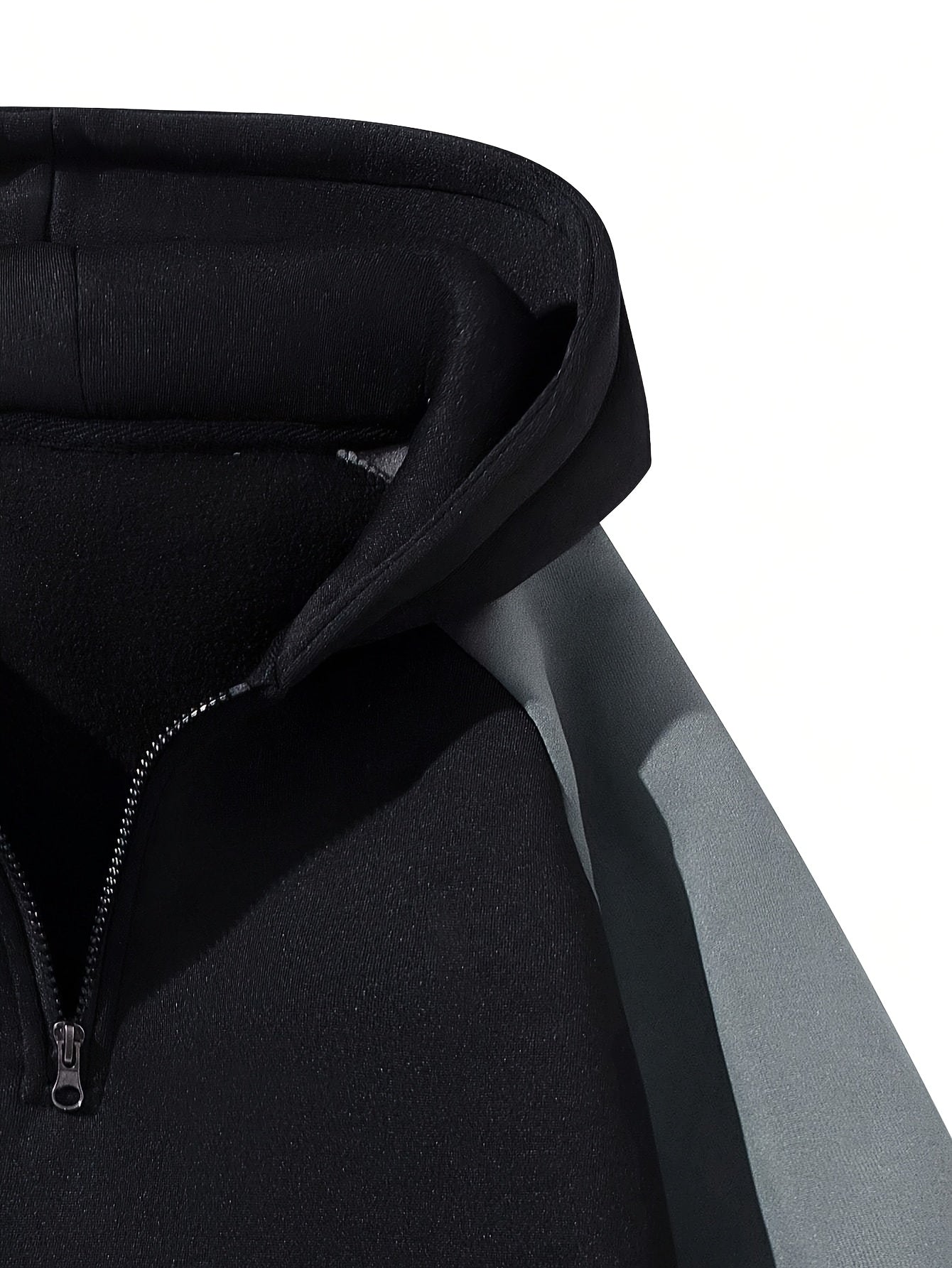 Men'S Casual Hooded Sweatshirt with Zipper - Black and Gray Striped Shoulder Sleeves, Regular Fit, Autumn and Spring Style, Casual Wear|Striped Hoodie|Zippered Hoodie