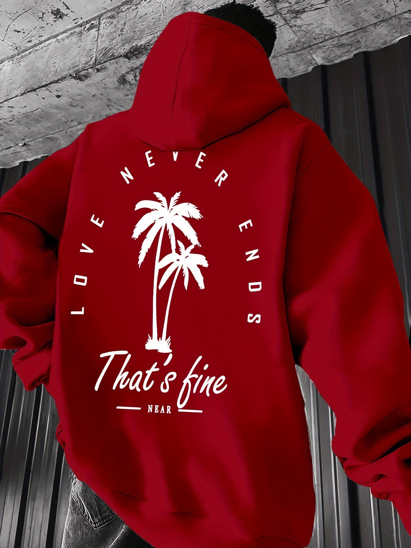 Men's Black Graphic Hooded Sweatshirt with Palm Tree Design & \