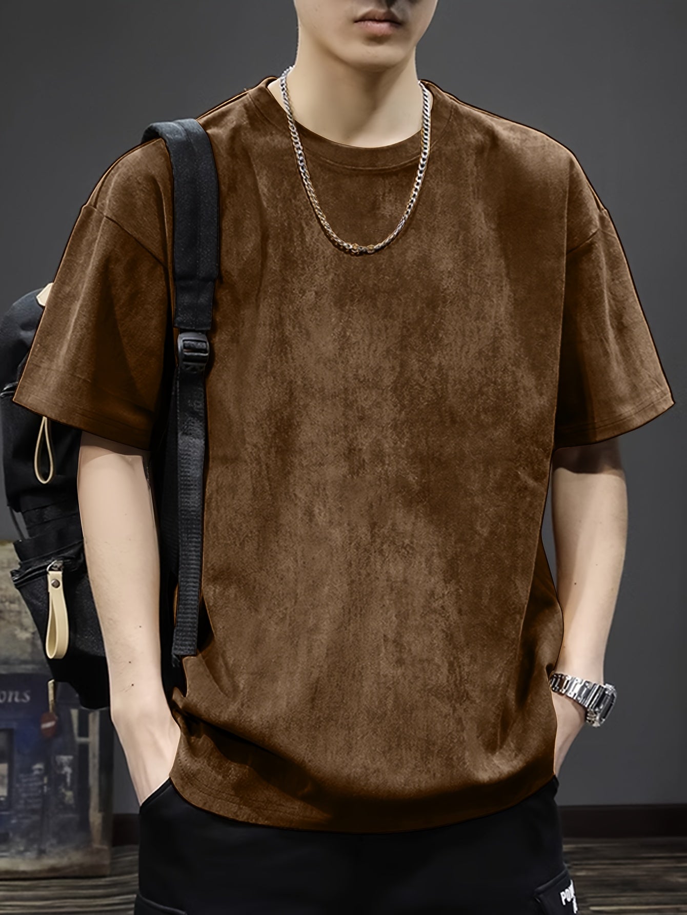 Pearson Summer T-Shirt Pearson Men's Solid Color Casual Loose Faux Outdoor Short-Sleeve Round Neck T-Shirt