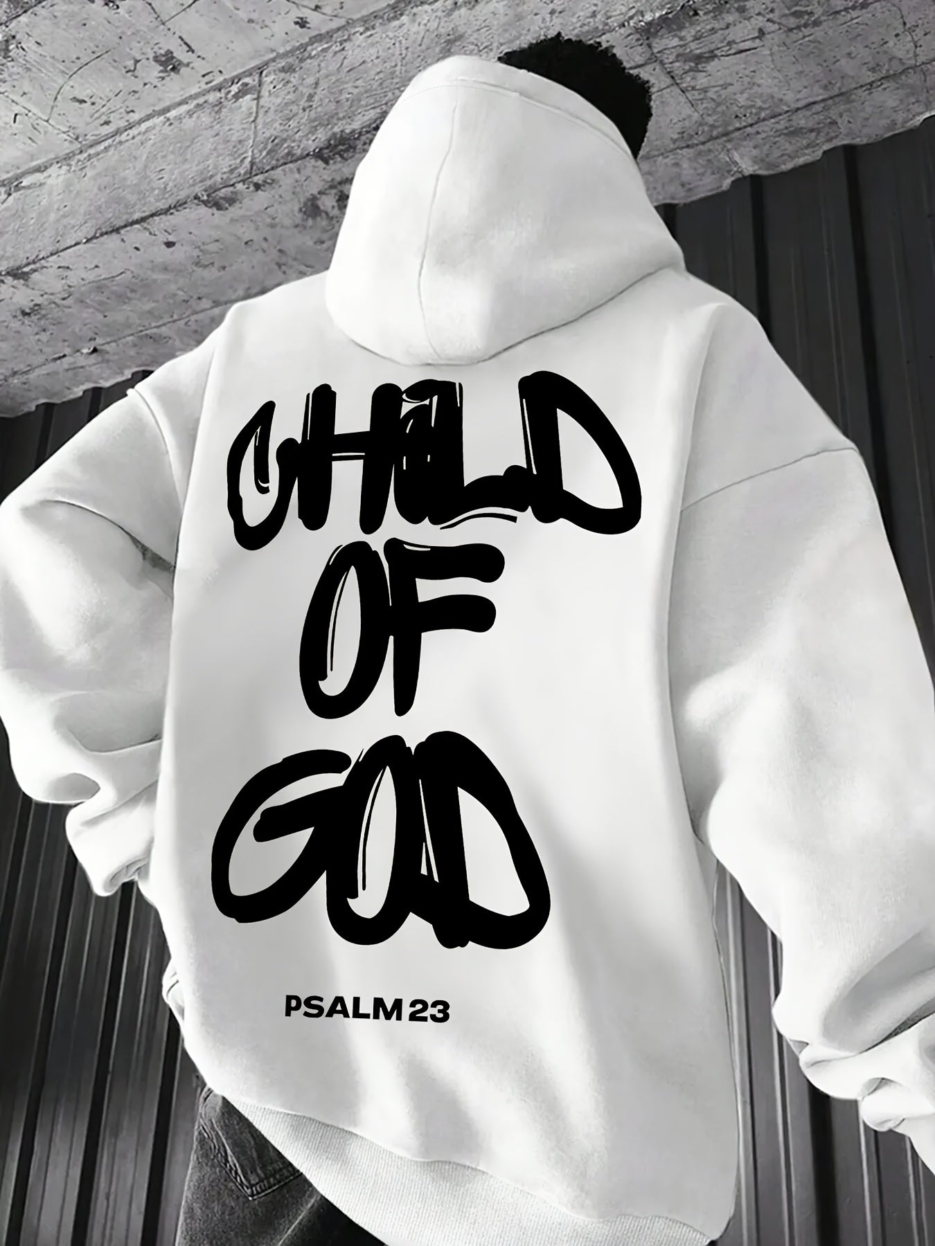 Neutral Style God's Childhood Print Shoulder Drop Round Neck Sweatshirt, Autumn and Winter Men's Loose Casual Long Sleeve Round Neck Hoodie, Men's Daily Wear