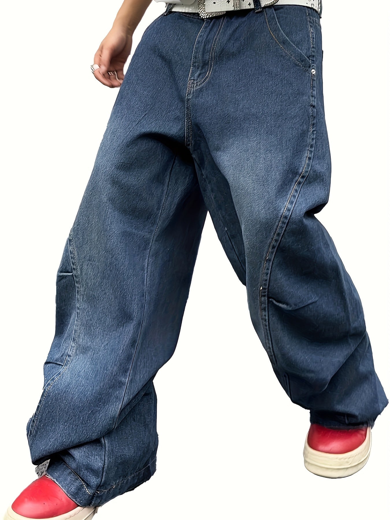 1pc Chinese Streetwear Men'S JeansHip-Hop Street Style American Retro Washed Trendy Long PantsHeavy-Duty Destroyed High-Street Men'S Jeans with Large PocketsAll-Season Wearable, Perfect for Daily Commuting