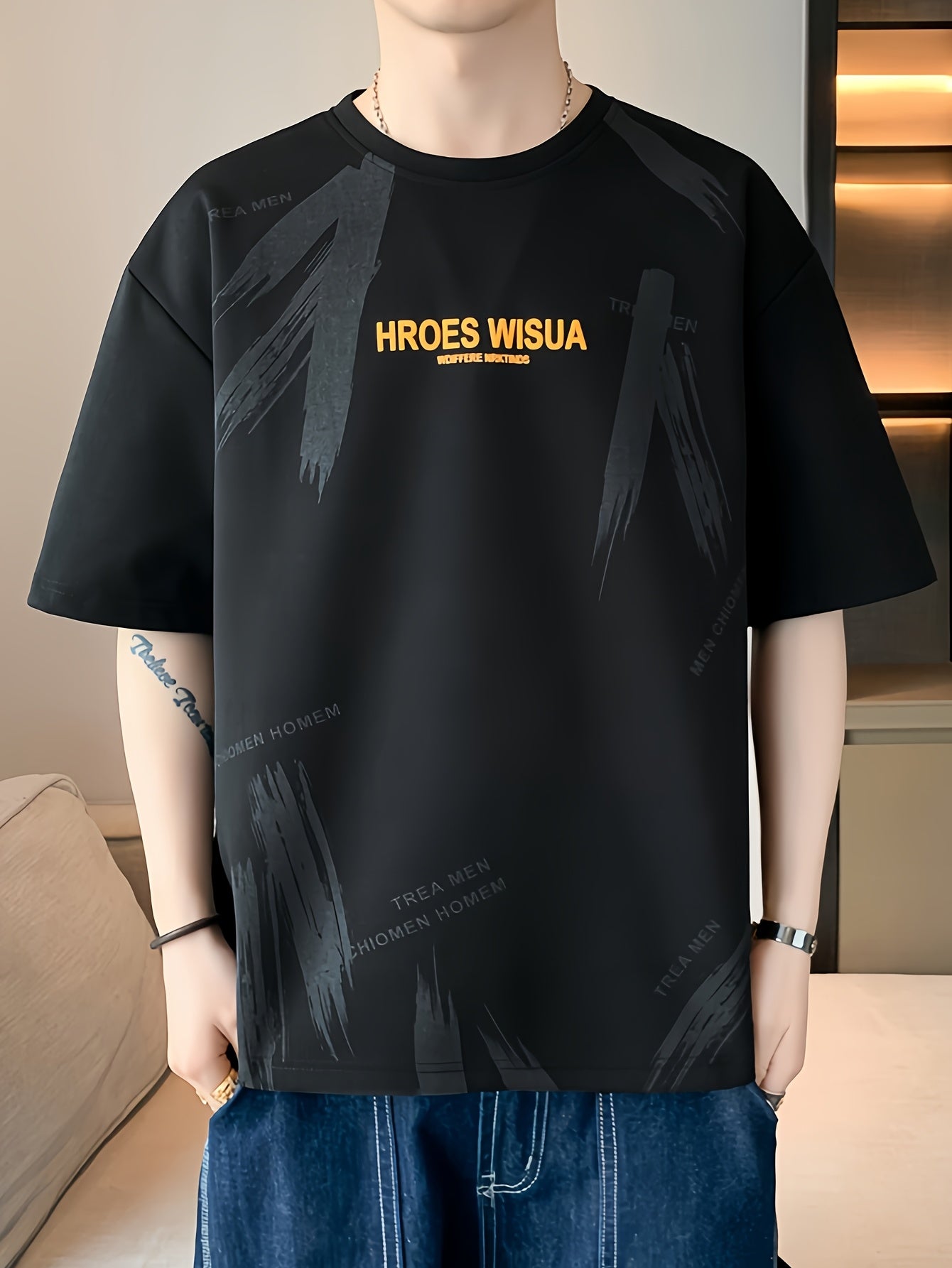 HROES WISUA Graphic T-Shirt HROES WISUA Men's Summer Short Sleeve T-Shirt | Graphic Print, Breathable & Stretchy Fabric, Loose Fit Round Neck Casual Tee for Casual Attire, Streetwear, or Gift, Everyday Tshirt - Trendy Casualwear, Comfortable Fit