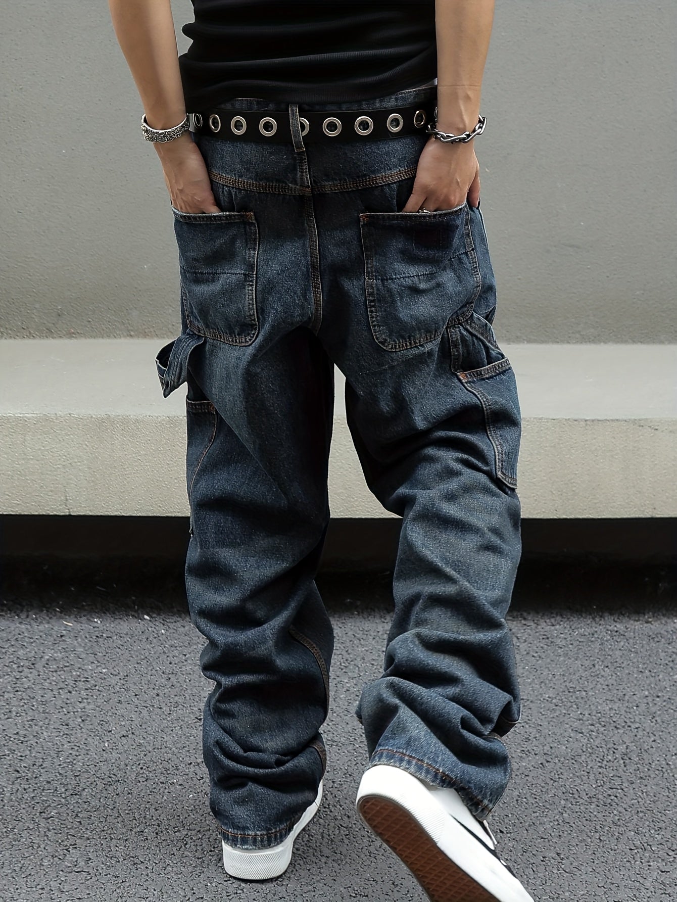 Men'S American Workwear Carpenter Jeans Vintage Utility Streetwear Loose Fit Wide Leg Denim Trousers Y2K Retro Pants Cargo Jeans