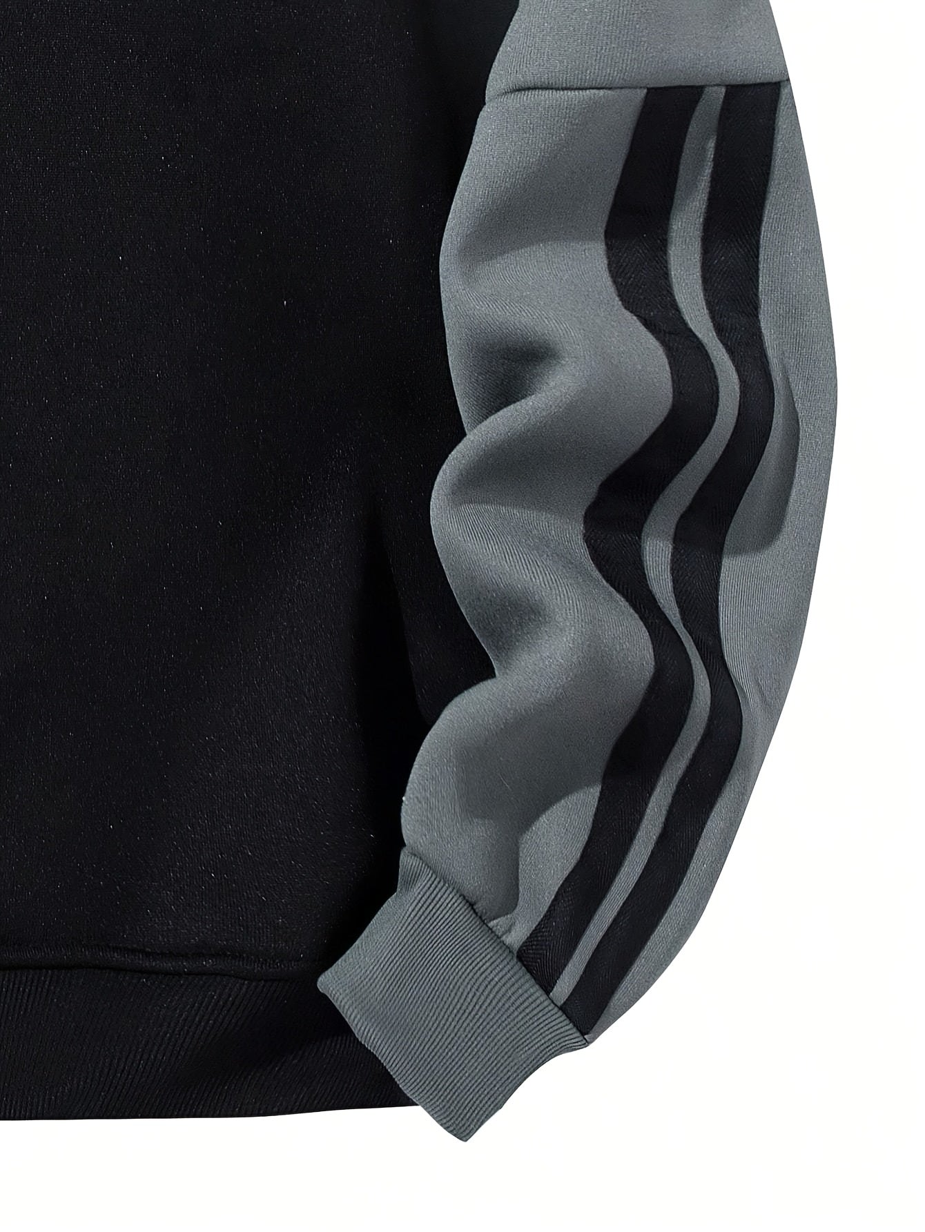 Men'S Casual Hooded Sweatshirt with Zipper - Black and Gray Striped Shoulder Sleeves, Regular Fit, Autumn and Spring Style, Casual Wear|Striped Hoodie|Zippered Hoodie