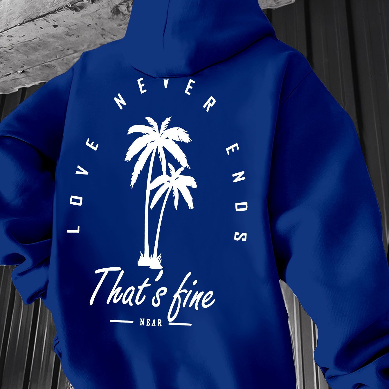Men's Black Graphic Hooded Sweatshirt with Palm Tree Design & \