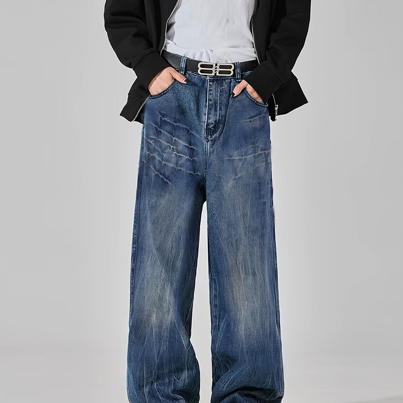 Men'S Spring\u002Fsummer American Loose Straight-leg Wide-leg Casual Jeans