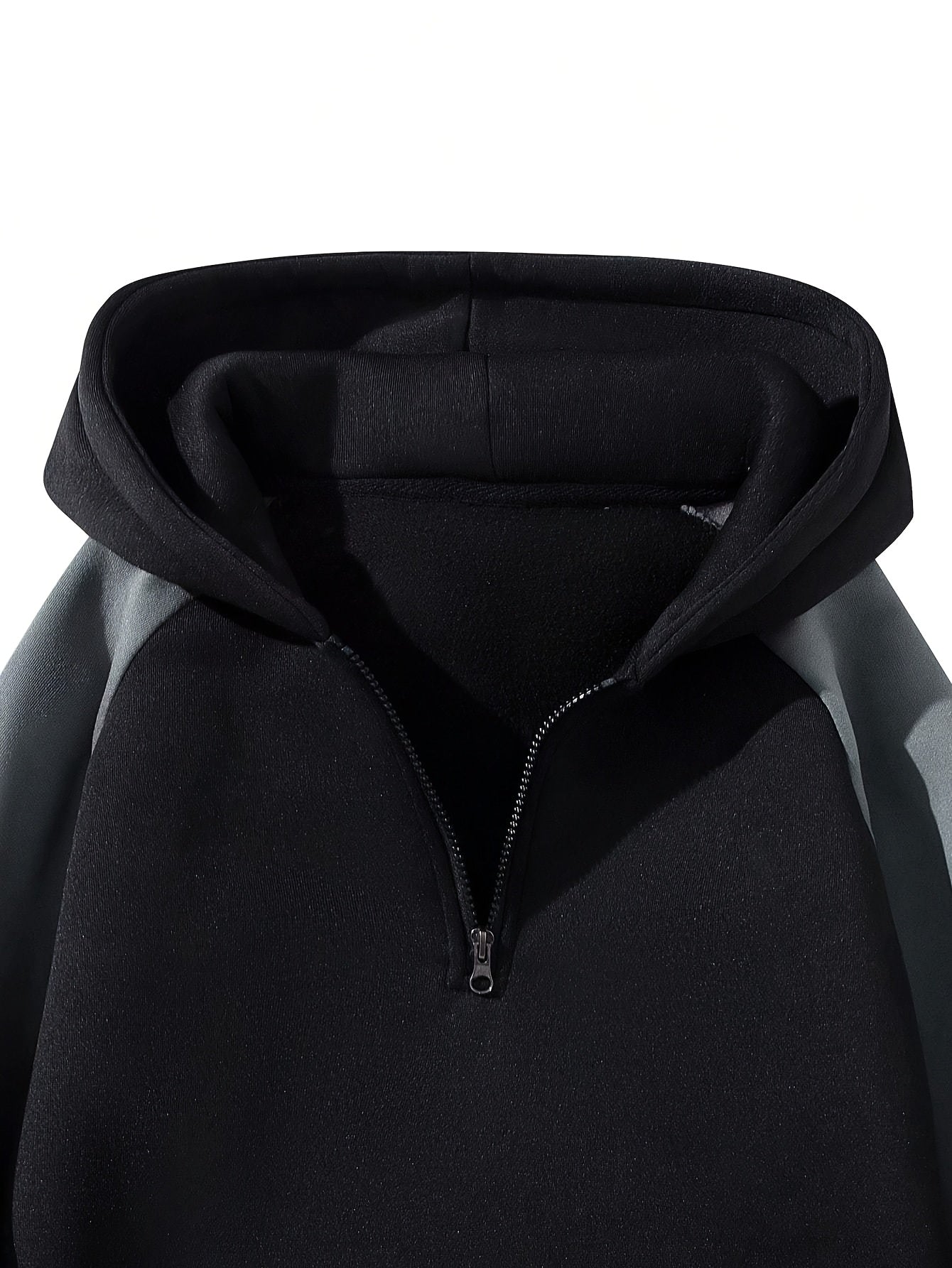 Men'S Casual Hooded Sweatshirt with Zipper - Black and Gray Striped Shoulder Sleeves, Regular Fit, Autumn and Spring Style, Casual Wear|Striped Hoodie|Zippered Hoodie