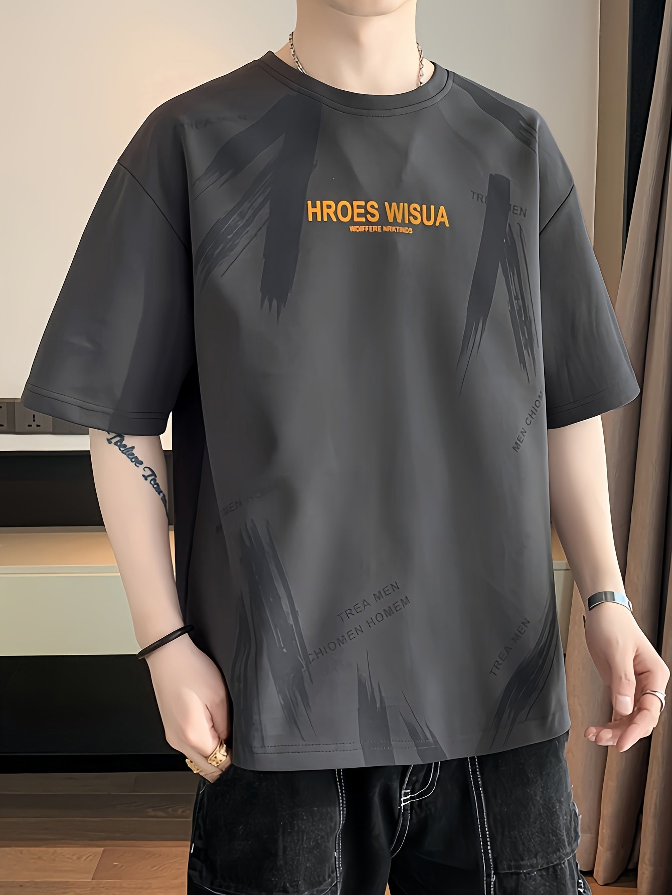 HROES WISUA Graphic T-Shirt HROES WISUA Men's Summer Short Sleeve T-Shirt | Graphic Print, Breathable & Stretchy Fabric, Loose Fit Round Neck Casual Tee for Casual Attire, Streetwear, or Gift, Everyday Tshirt - Trendy Casualwear, Comfortable Fit