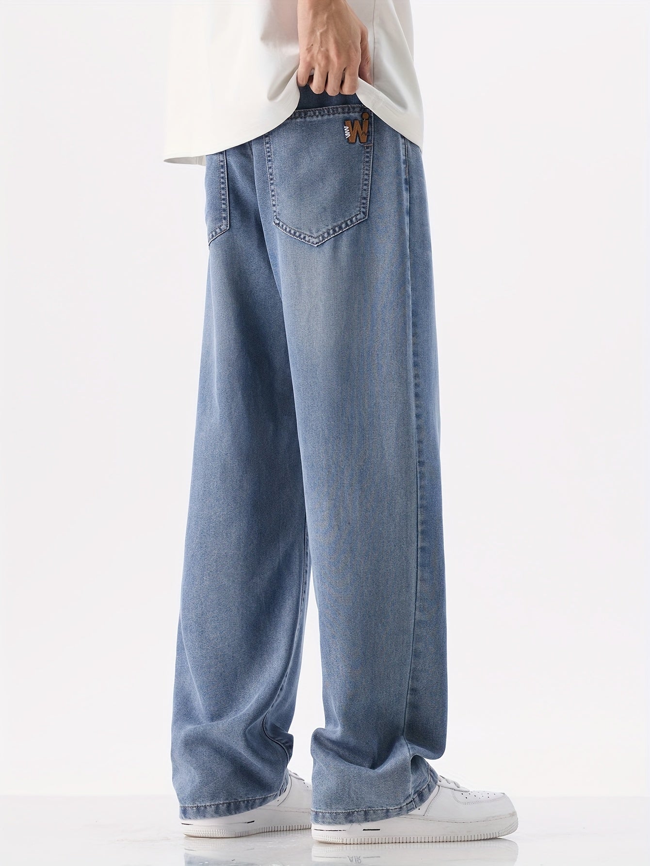 Men'S Vintage Washed Blue Wide-Leg Faux Denim - Breathable, Comfortable