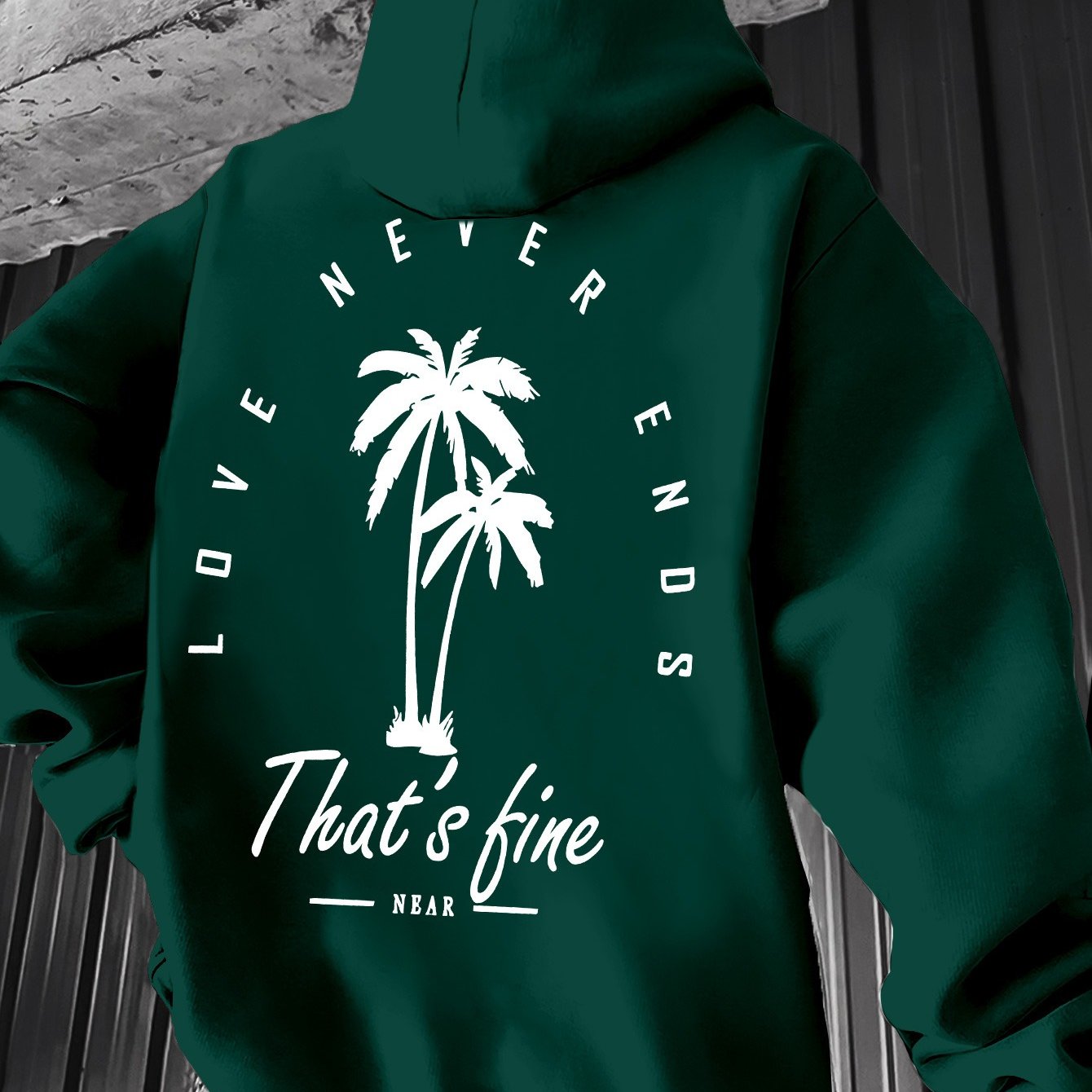 Men's Black Graphic Hooded Sweatshirt with Palm Tree Design & \
