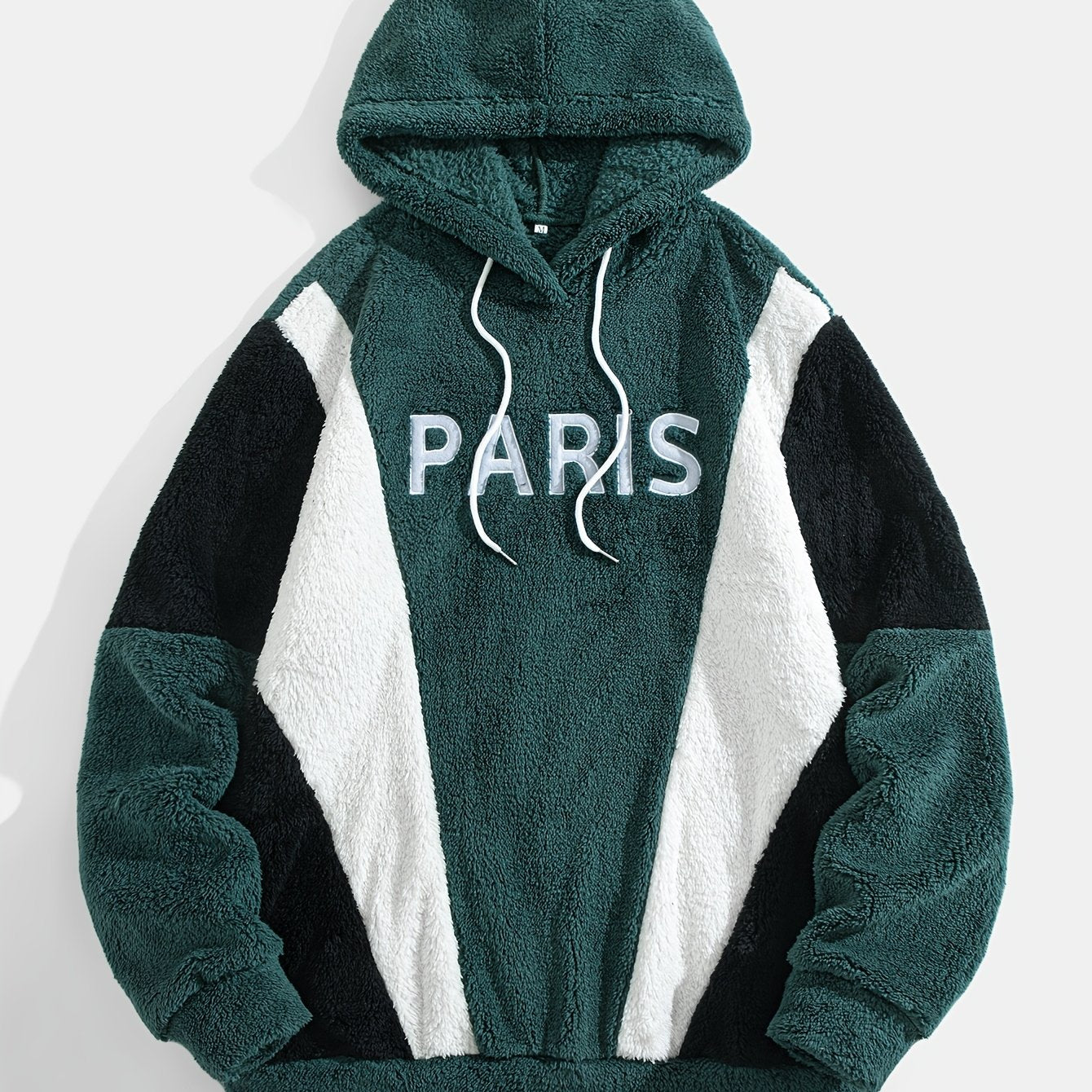 Thickened Color-Blocked Hoodie - Double-Sided Plush, Embroidery, Ideal for Casual Wear