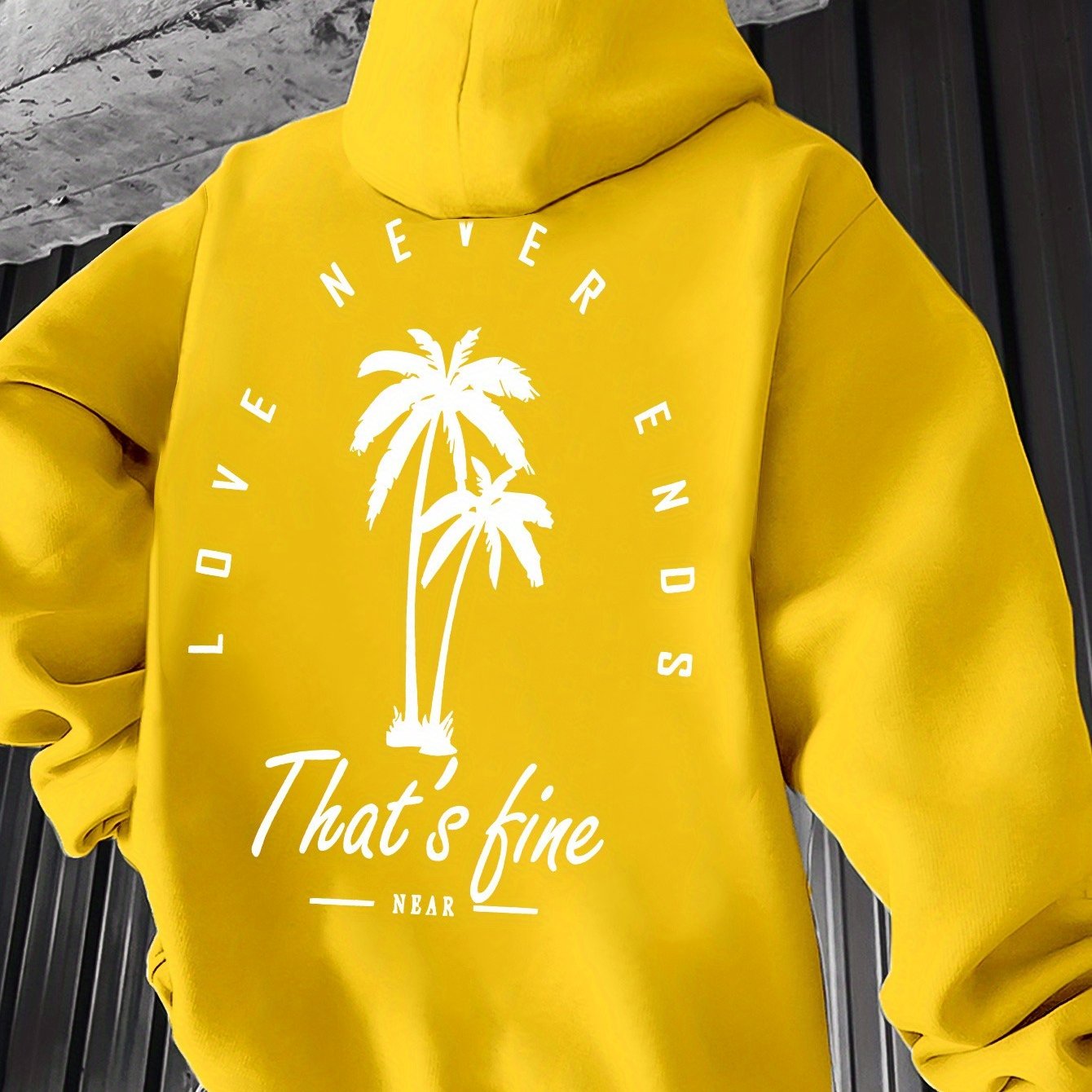 Men's Black Graphic Hooded Sweatshirt with Palm Tree Design & \
