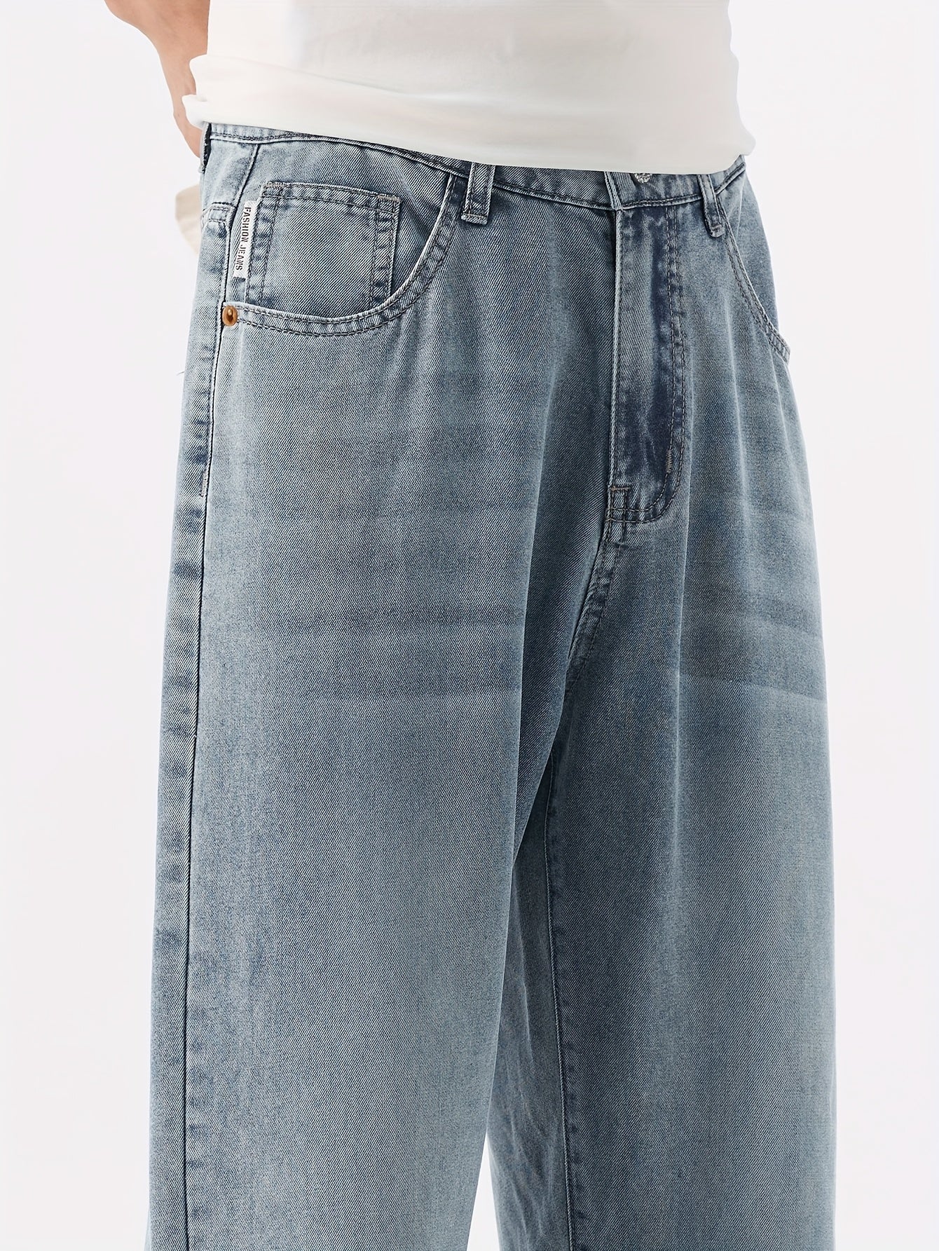 Men'S Vintage Washed Blue Wide-Leg Faux Denim - Breathable, Comfortable