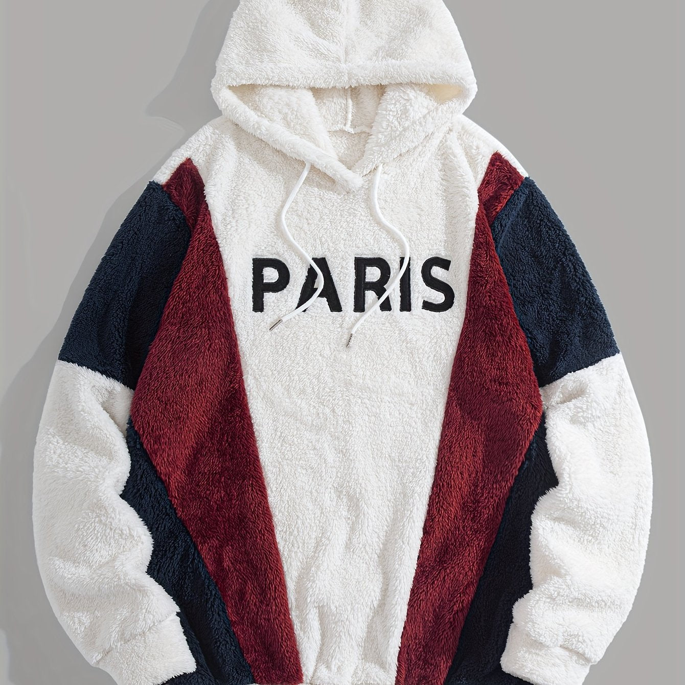 Thickened Color-Blocked Hoodie - Double-Sided Plush, Embroidery, Ideal for Casual Wear
