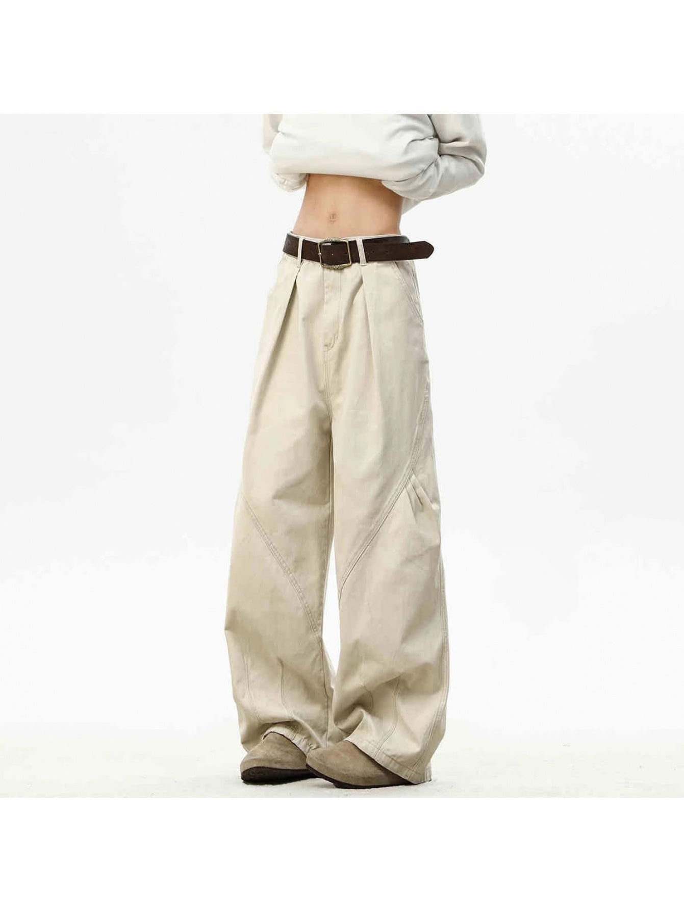 American Retro Pleated Paratrooper Cargo Pants - Unisex High Street Loose Straight Leg with Multiple Pockets, Mid-Rise Belt Loops & Zipper Closure, Solid Color All-Season Casual Trousers for Men & Women