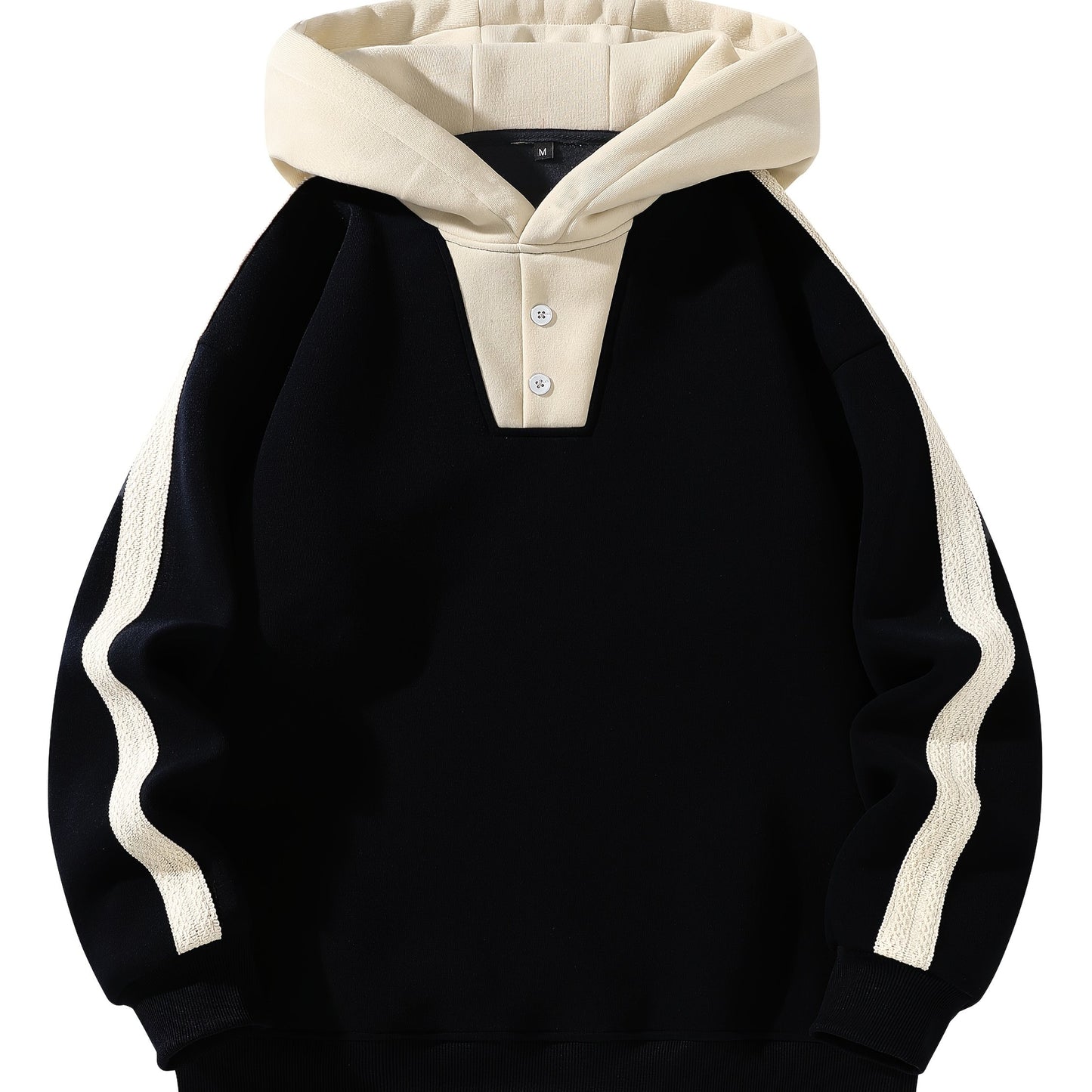 Unisex Fashion Contrast Stitch Hoodie with Button Detail, Sleeve Lace Trim Trendy Pullover Sweatshirt for Men and Women, Casual Summer Wear, Casual Wear Hoodie | Contrast Stitching Hoodie | Glossy Finish Hoodie