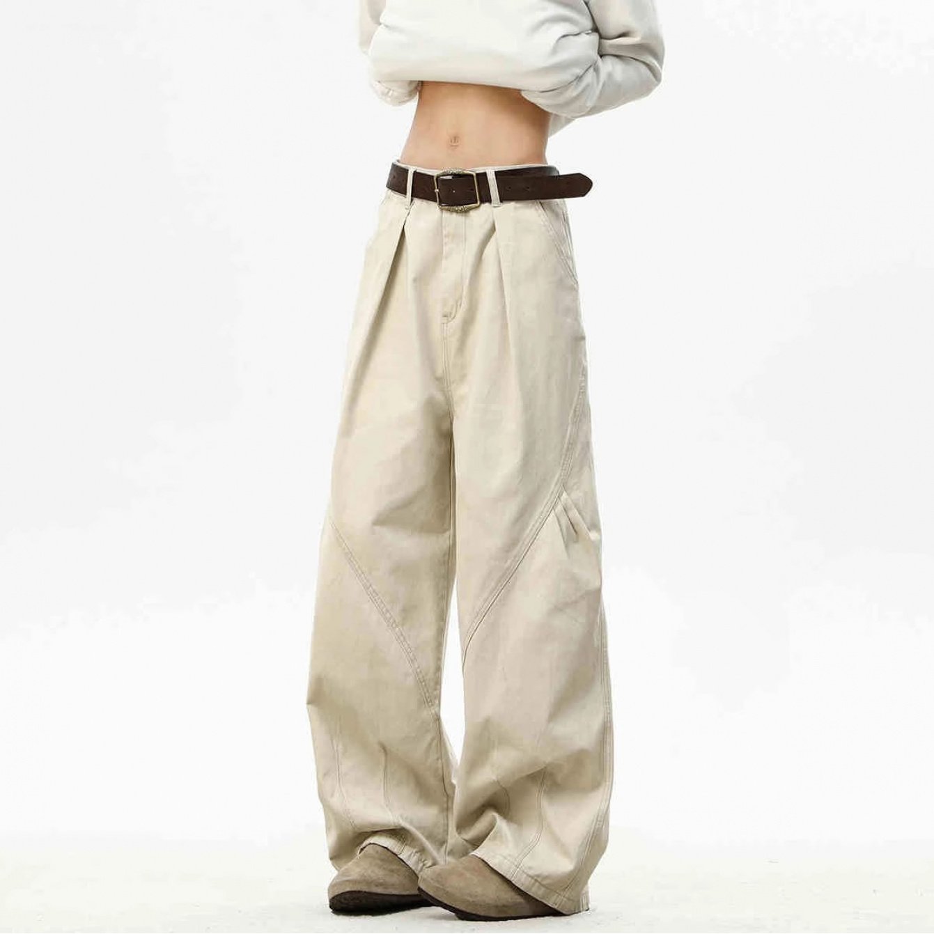 American Retro Pleated Paratrooper Cargo Pants - Unisex High Street Loose Straight Leg with Multiple Pockets, Mid-Rise Belt Loops & Zipper Closure, Solid Color All-Season Casual Trousers for Men & Women