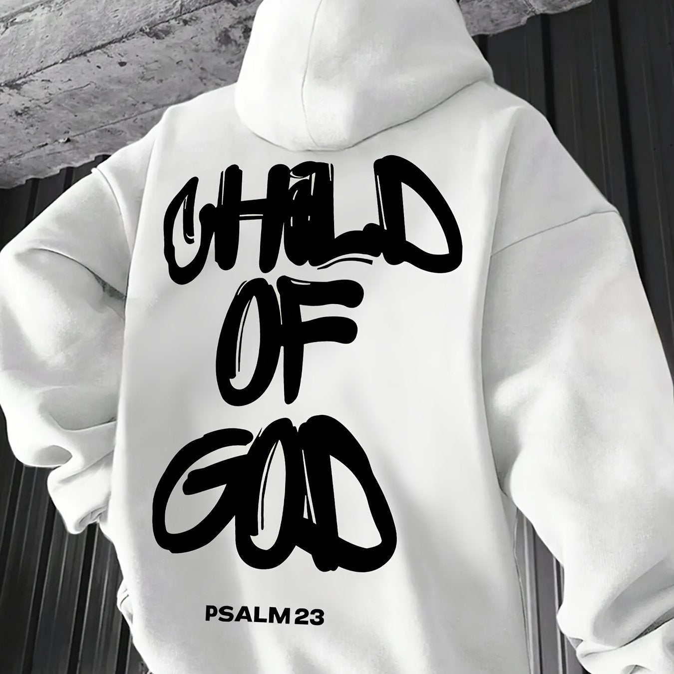 Neutral Style God's Childhood Print Shoulder Drop Round Neck Sweatshirt, Autumn and Winter Men's Loose Casual Long Sleeve Round Neck Hoodie, Men's Daily Wear