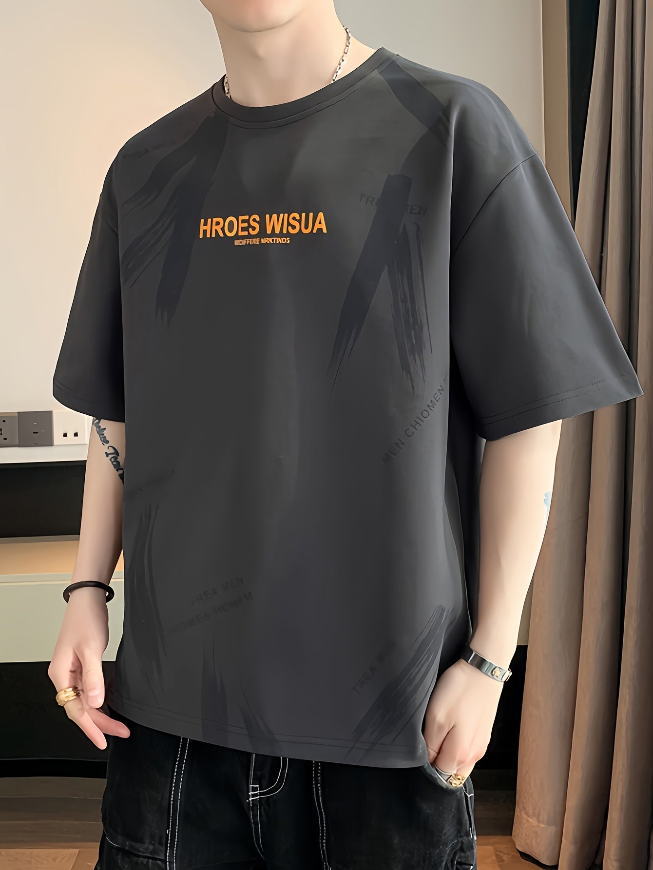 HROES WISUA Graphic T-Shirt HROES WISUA Men's Summer Short Sleeve T-Shirt | Graphic Print, Breathable & Stretchy Fabric, Loose Fit Round Neck Casual Tee for Casual Attire, Streetwear, or Gift, Everyday Tshirt - Trendy Casualwear, Comfortable Fit
