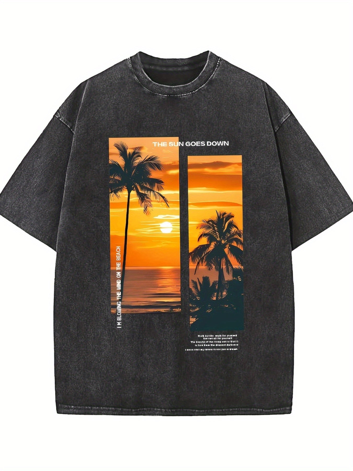 Three-pack Coconut Tree - Washed Vintage Dyed 100% Cotton Men'S Round Neck Short Sleeve Street Wear Batik Process Can Be Used As A Gift