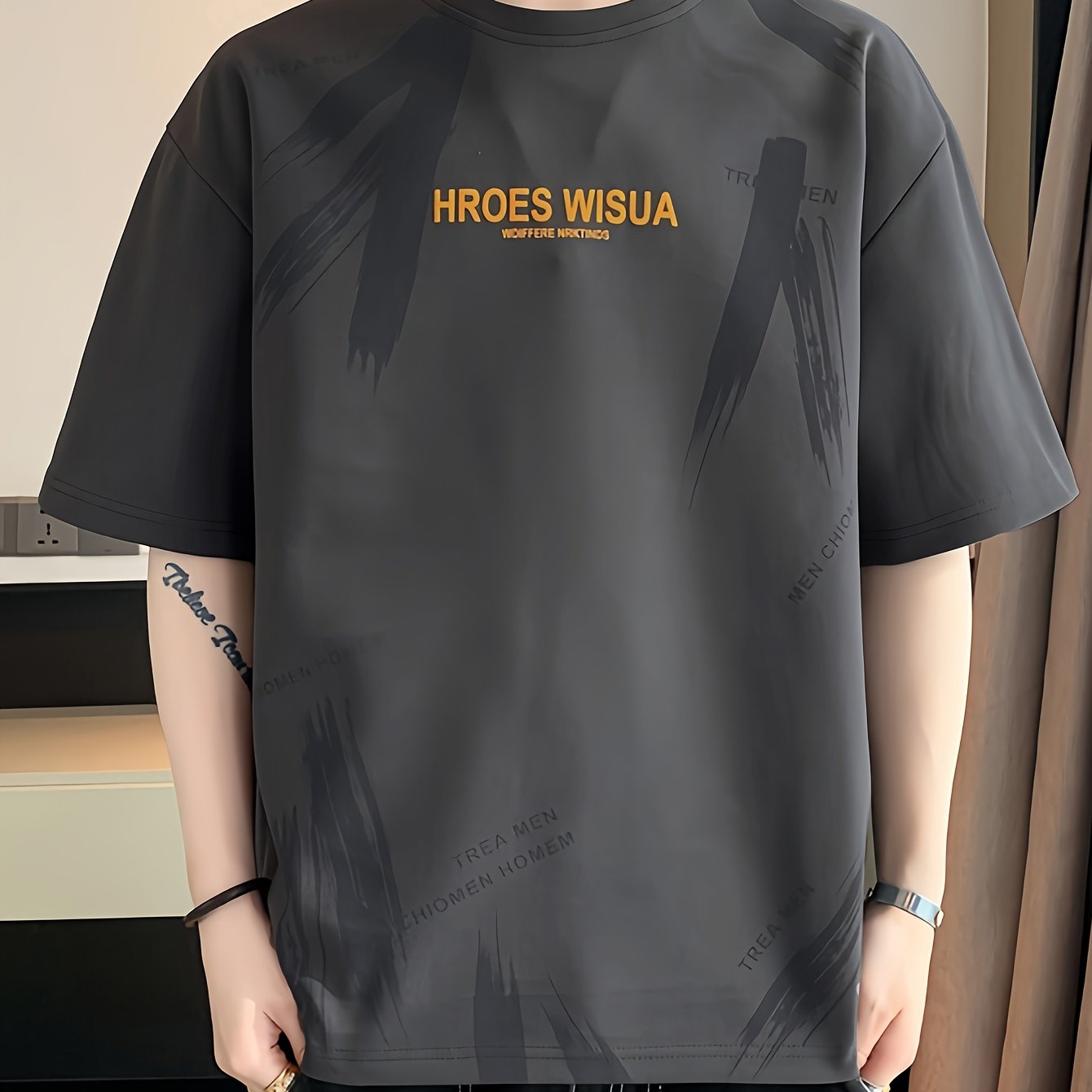 HROES WISUA Graphic T-Shirt HROES WISUA Men's Summer Short Sleeve T-Shirt | Graphic Print, Breathable & Stretchy Fabric, Loose Fit Round Neck Casual Tee for Casual Attire, Streetwear, or Gift, Everyday Tshirt - Trendy Casualwear, Comfortable Fit