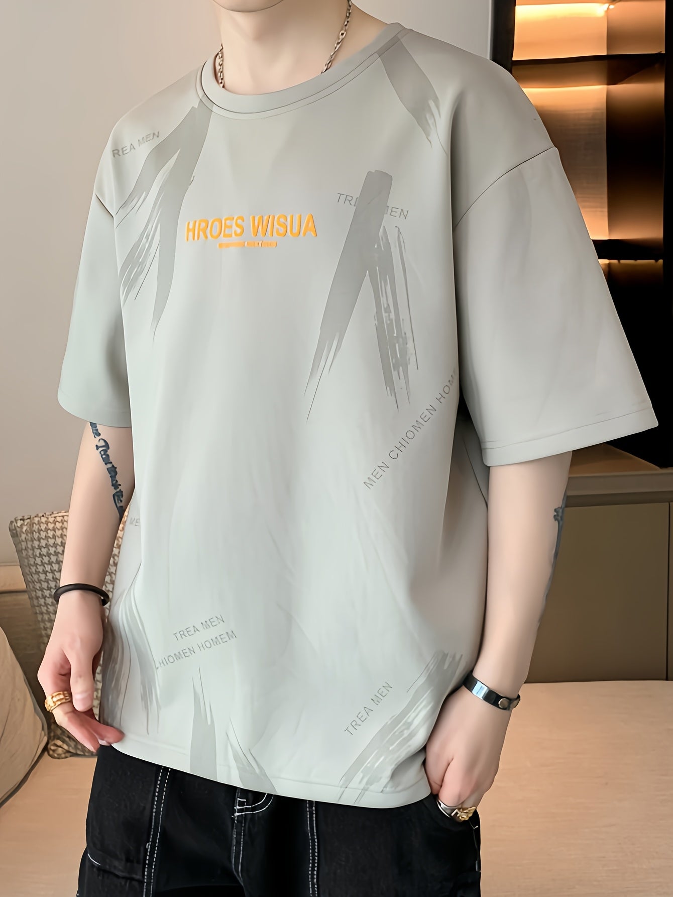 HROES WISUA Graphic T-Shirt HROES WISUA Men's Summer Short Sleeve T-Shirt | Graphic Print, Breathable & Stretchy Fabric, Loose Fit Round Neck Casual Tee for Casual Attire, Streetwear, or Gift, Everyday Tshirt - Trendy Casualwear, Comfortable Fit