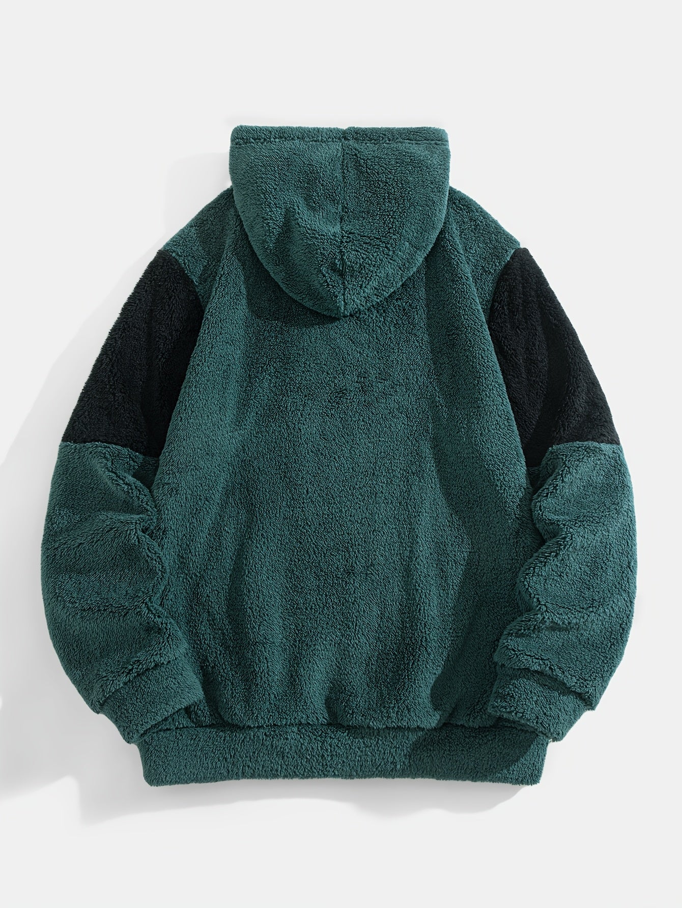 Thickened Color-Blocked Hoodie - Double-Sided Plush, Embroidery, Ideal for Casual Wear